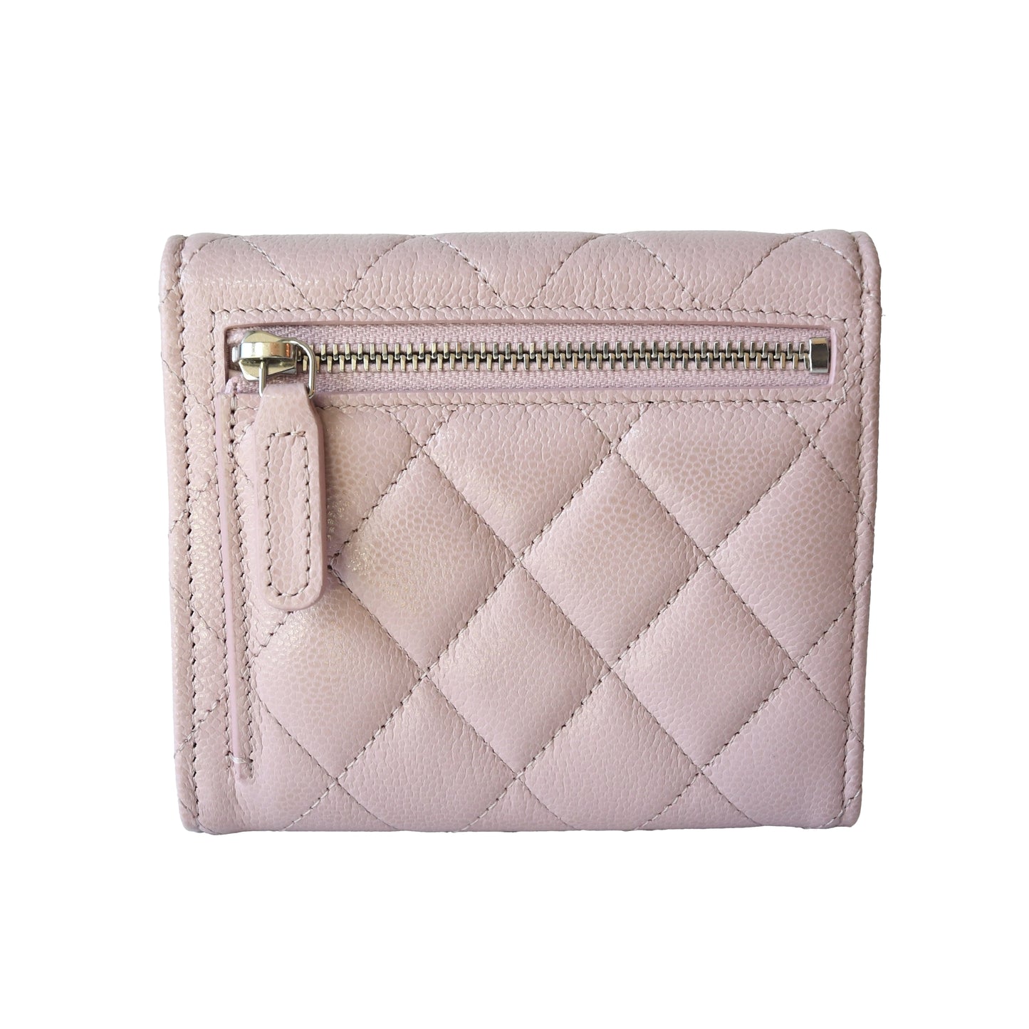 Chanel CC Caviar Quilted Trifold Compact Flap Wallet With Zipped Light Pink