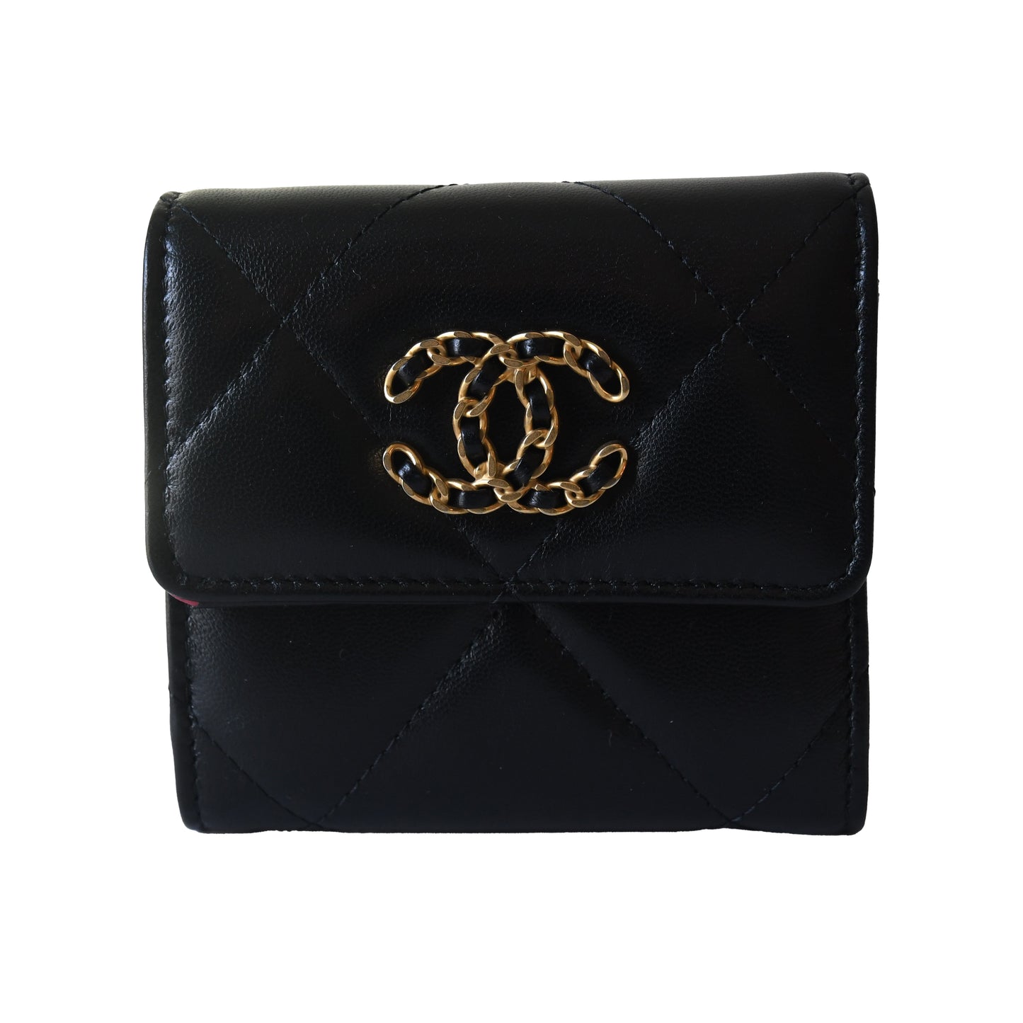 Chanel CC Lambskin Quilted Chanel 19 Mini Trifold Flap Wallet Black