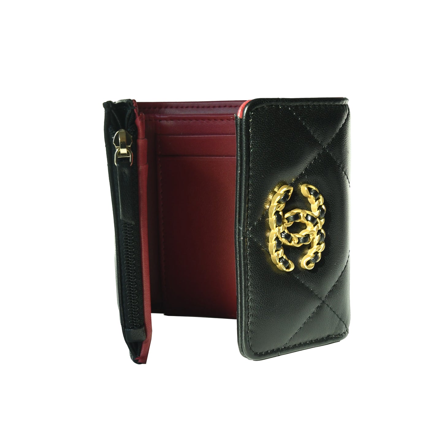 Chanel CC Lambskin Quilted Chanel 19 Mini Trifold Flap Wallet Black