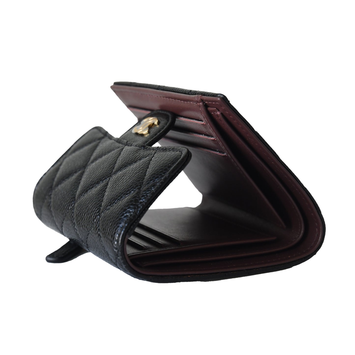 Chanel CC Caviar Quilted Trifold Compact Flap Wallet Black