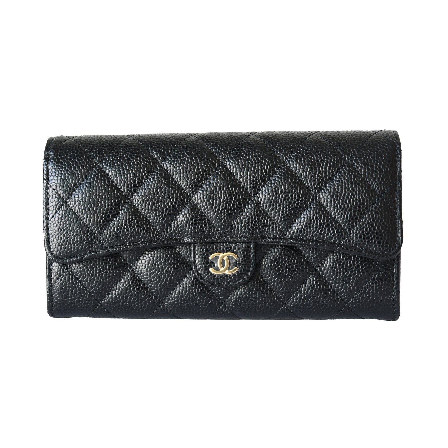 Chanel CC Quilted Caviar Continental Large Gusset Flap Wallet Gold Hardware Black