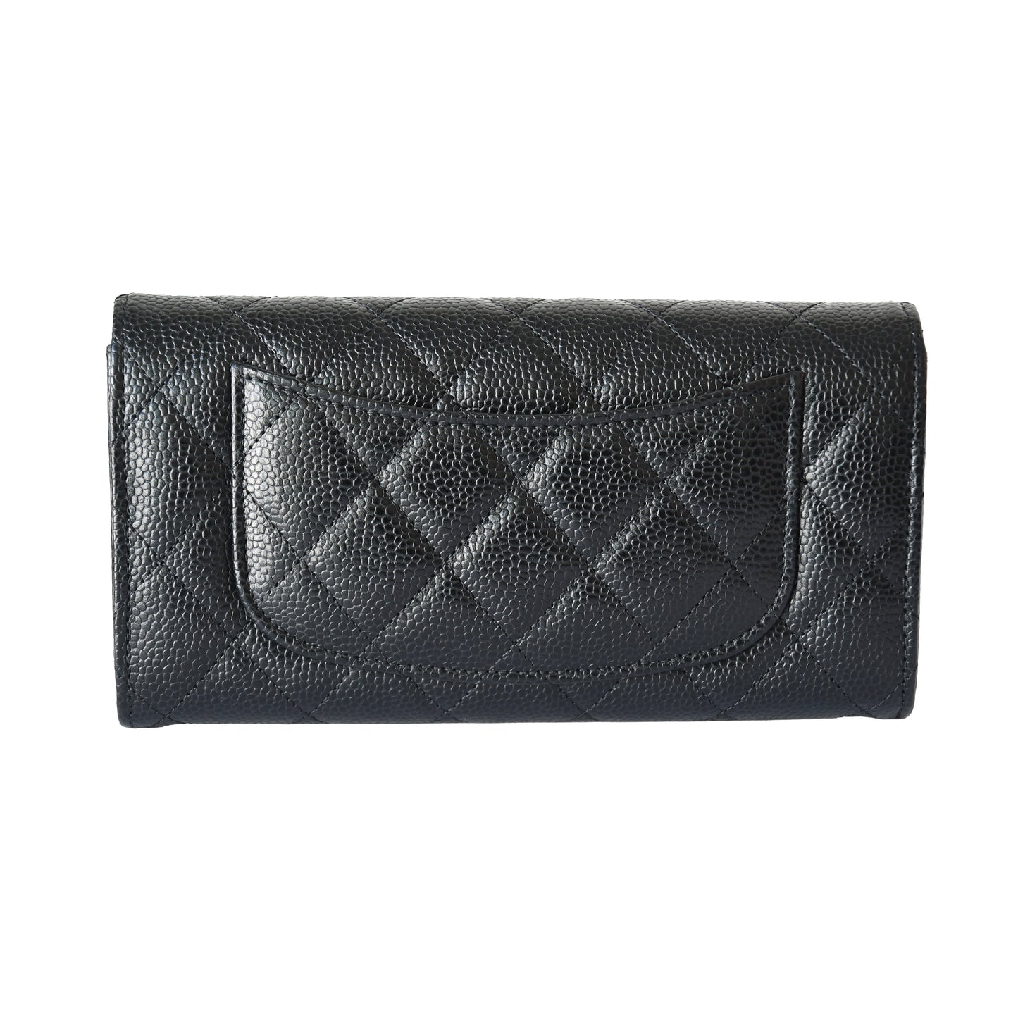 Chanel CC Quilted Caviar Continental Large Gusset Flap Wallet Gold Hardware Black