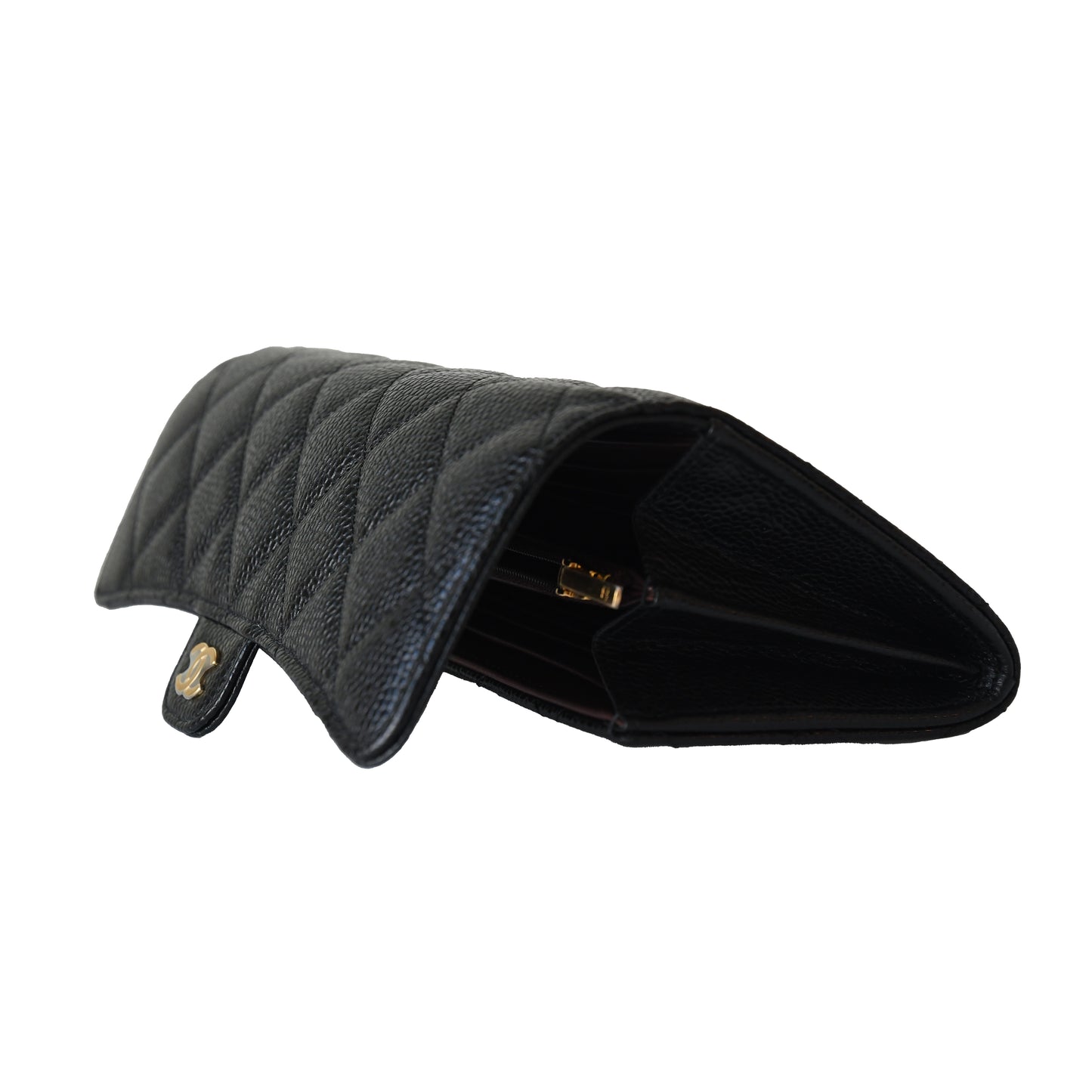 Chanel CC Quilted Caviar Continental Large Gusset Flap Wallet Gold Hardware Black