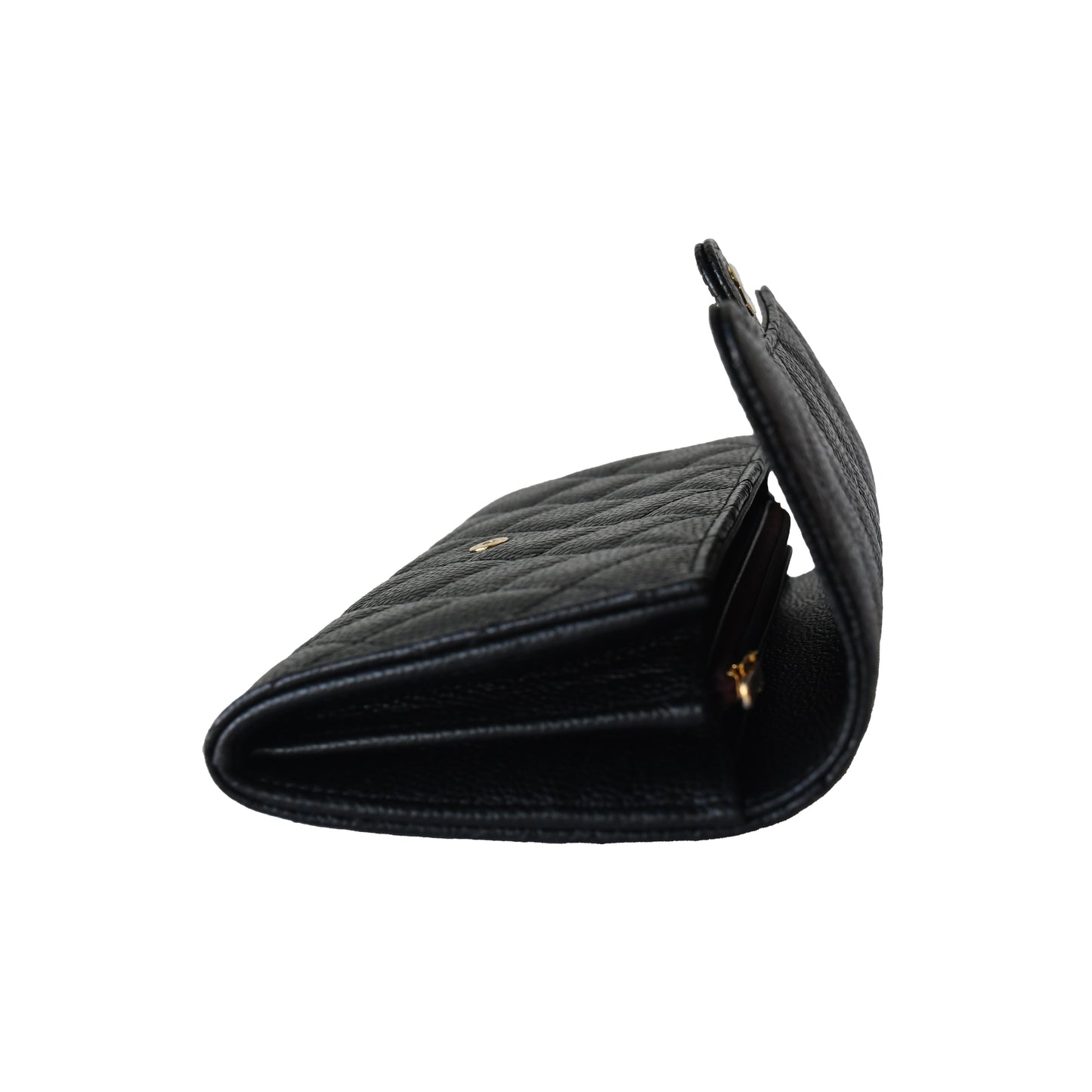 Chanel CC Quilted Caviar Continental Large Gusset Flap Wallet Gold Hardware Black