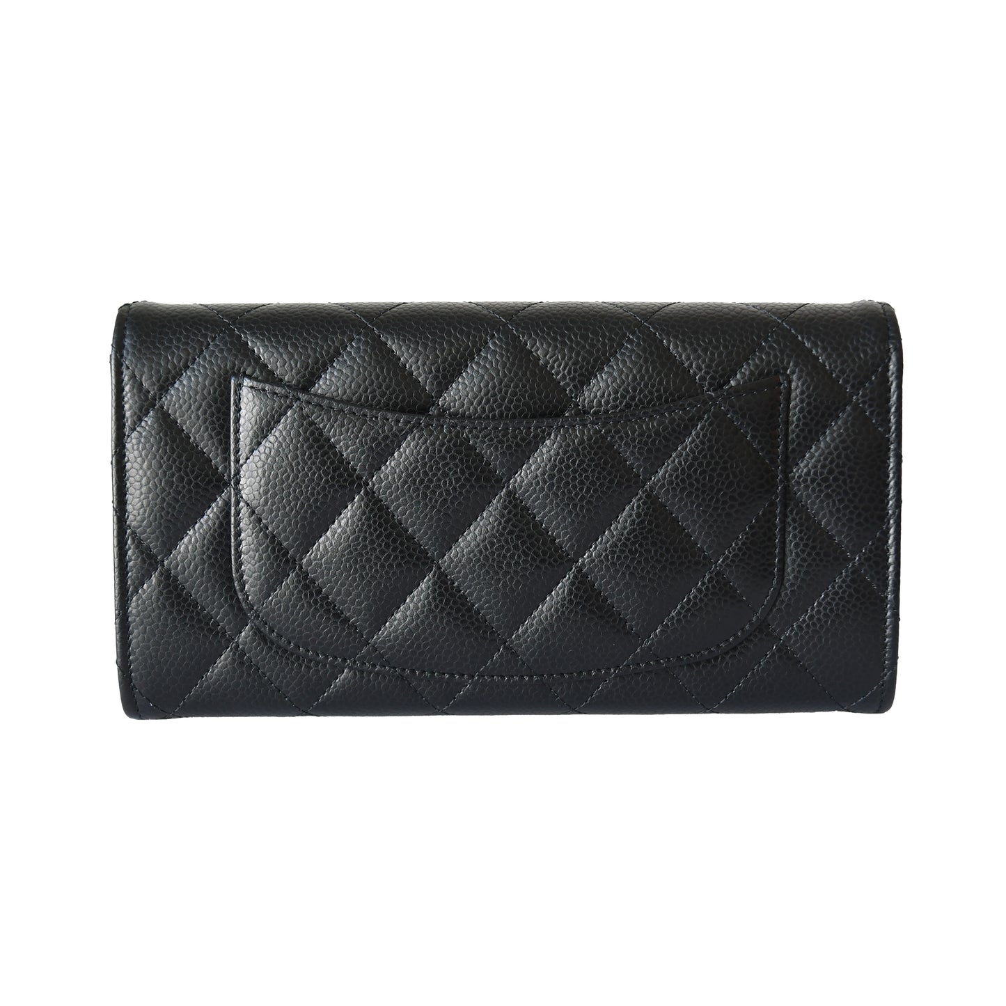 Chanel CC Quilted Caviar Continental Large Gusset Flap Wallet Silver Hardware Black