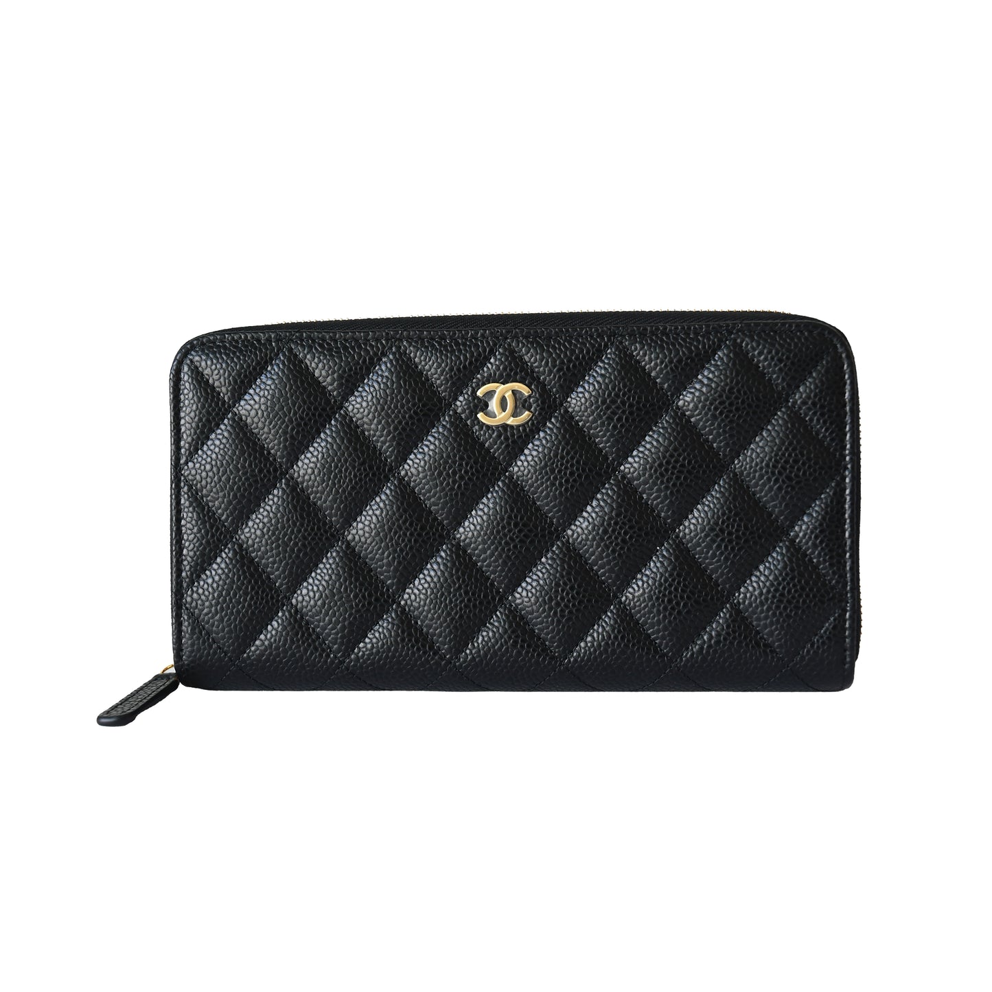 Chanel CC Caviar Quilted Large Gusset Zip Around Wallet Black