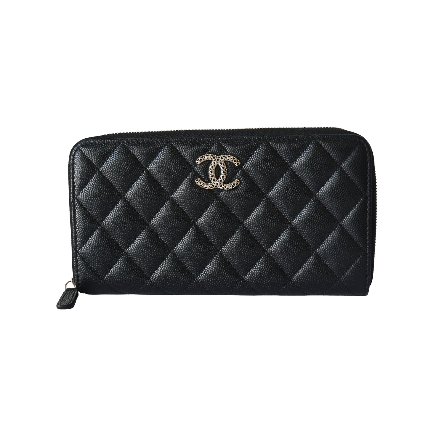 Chanel Perforated CC Mark Caviar Quilted Long Zipped Wallet Black