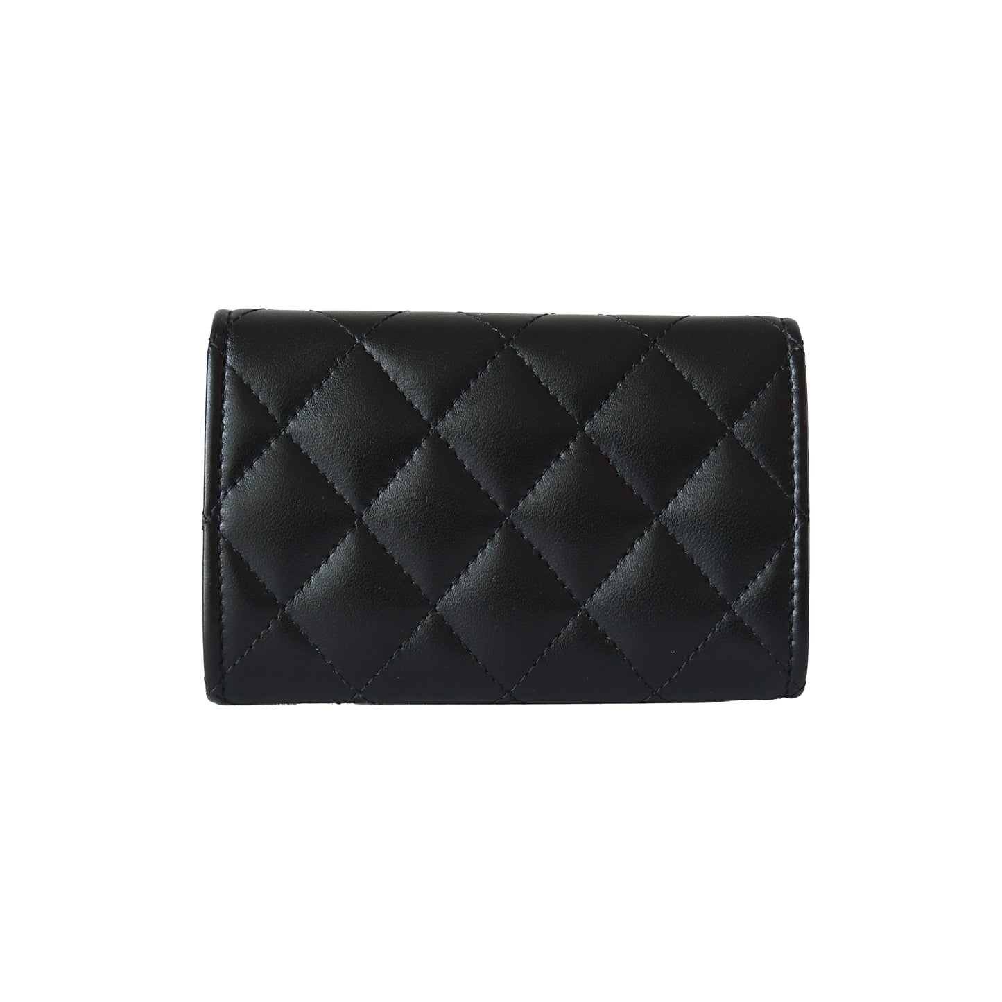 Chanel CC Lambskin Quilted Flap Crystal Star Card Holder Wallet Black