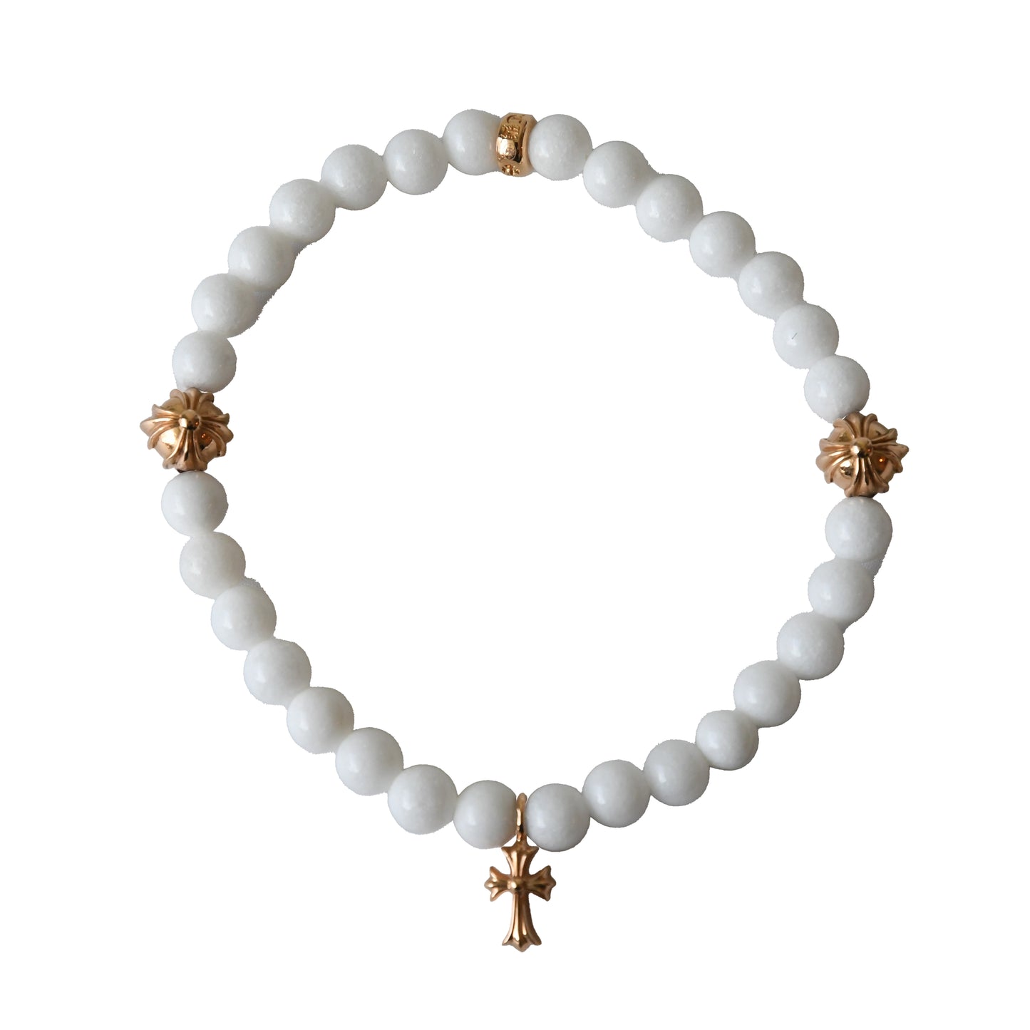 Chrome Hearts Cross Pendant Bead Bracelet Gold