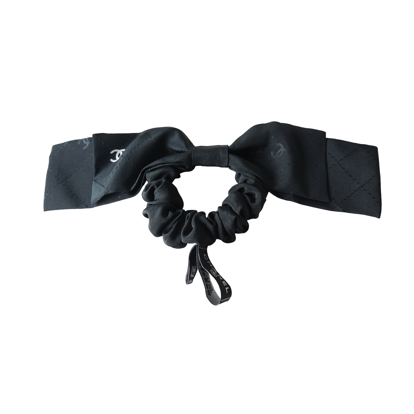 Chanel CC Silk Twill Ribbon Scrunchie Black-NOBLEMARS