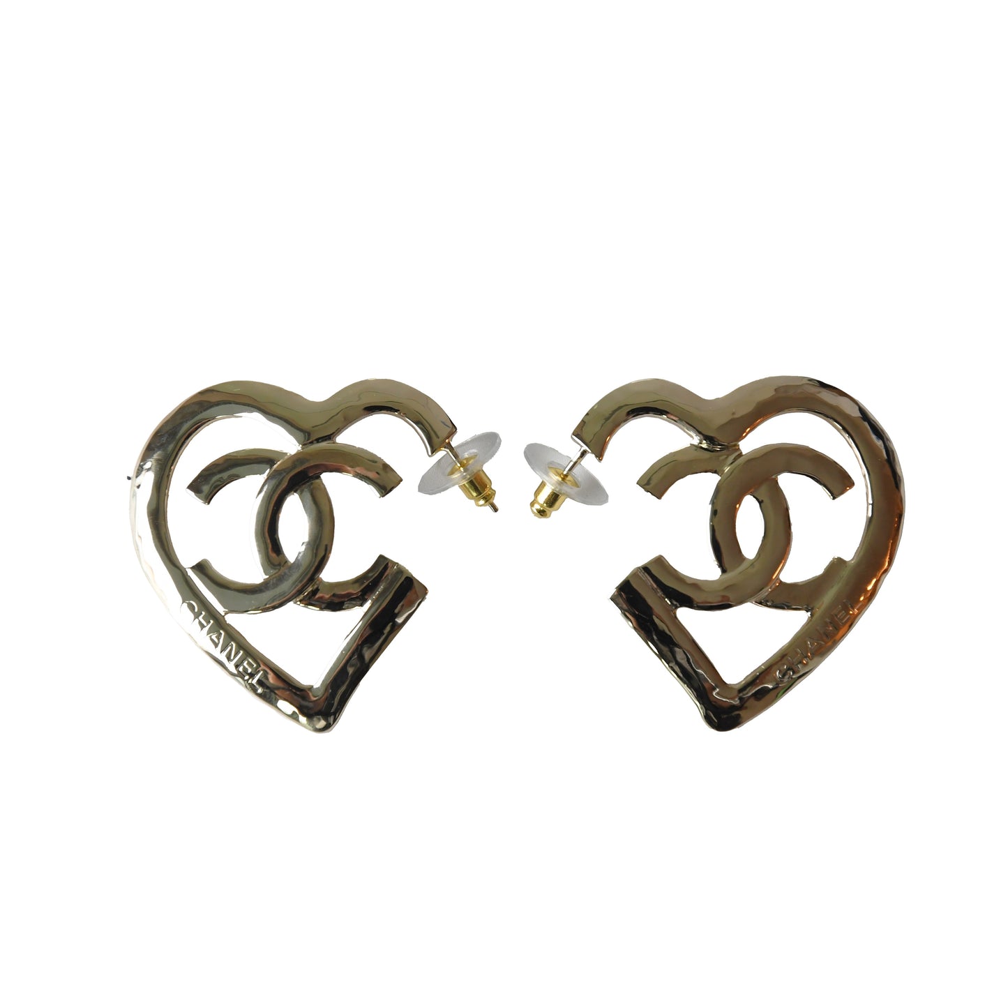 Chanel CC Heart Metal Coco In Love Hoop Earrings Gold-NOBLEMARS