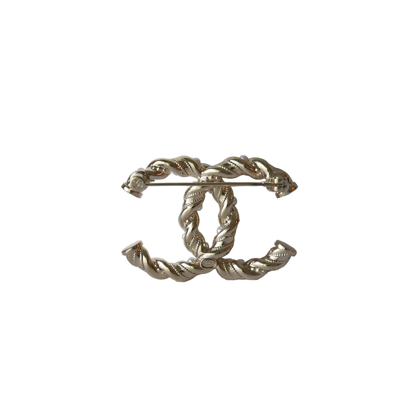 Chanel CC Crystal Strass Pearl Twisted Brooch Gold-NOBLEMARS