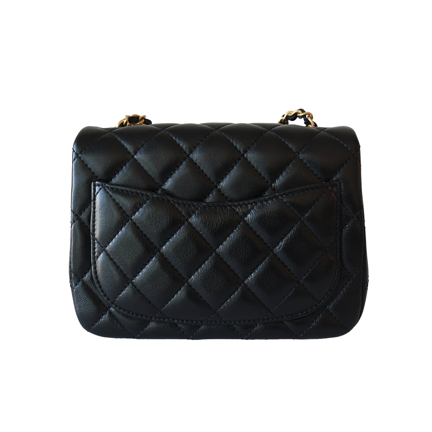 Chanel Lambskin Quilted Square Mini Pearl Crush Flap Bag Gold Hardware Black-NOBLEMARS