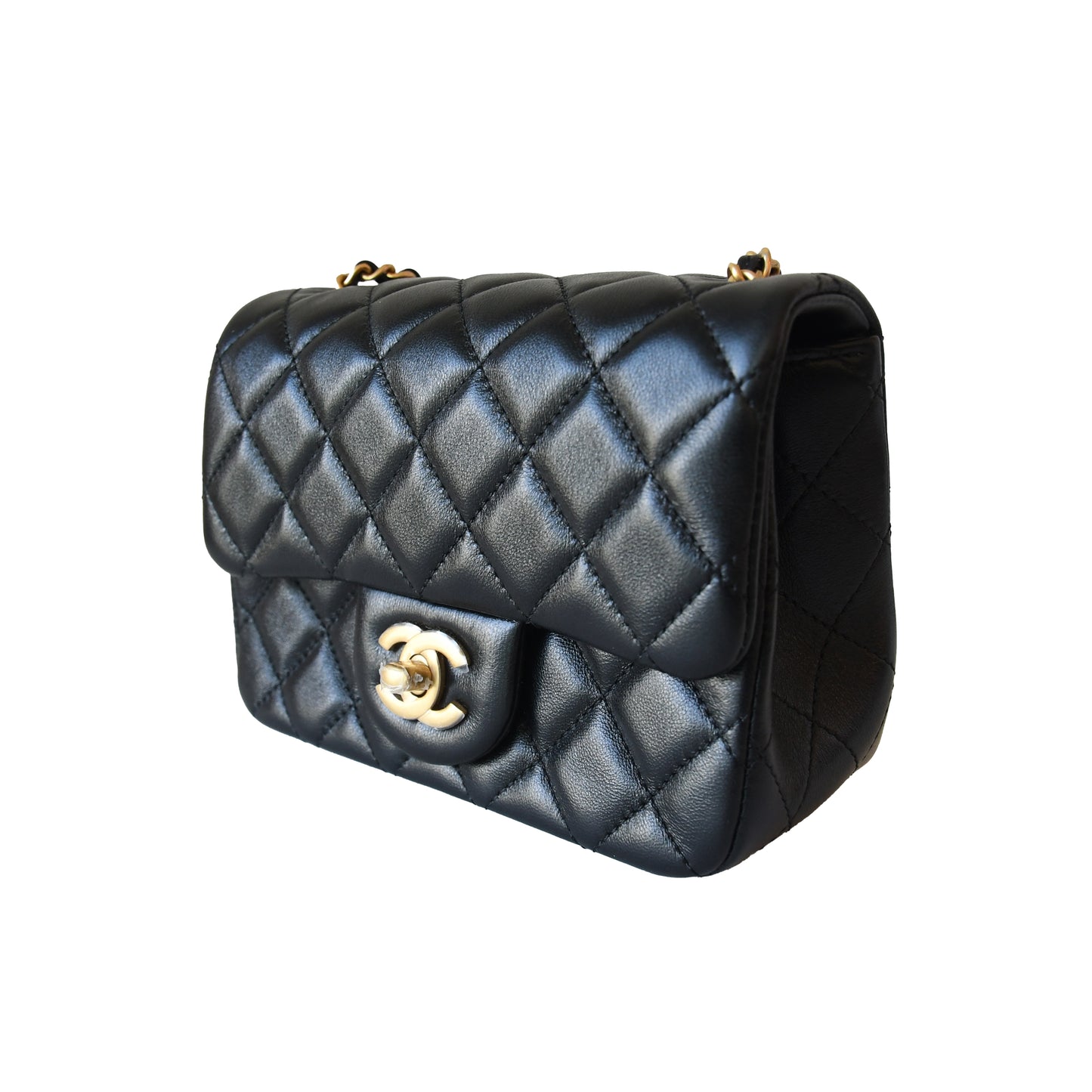 Chanel Lambskin Quilted Square Mini Pearl Crush Flap Bag Gold Hardware Black-NOBLEMARS