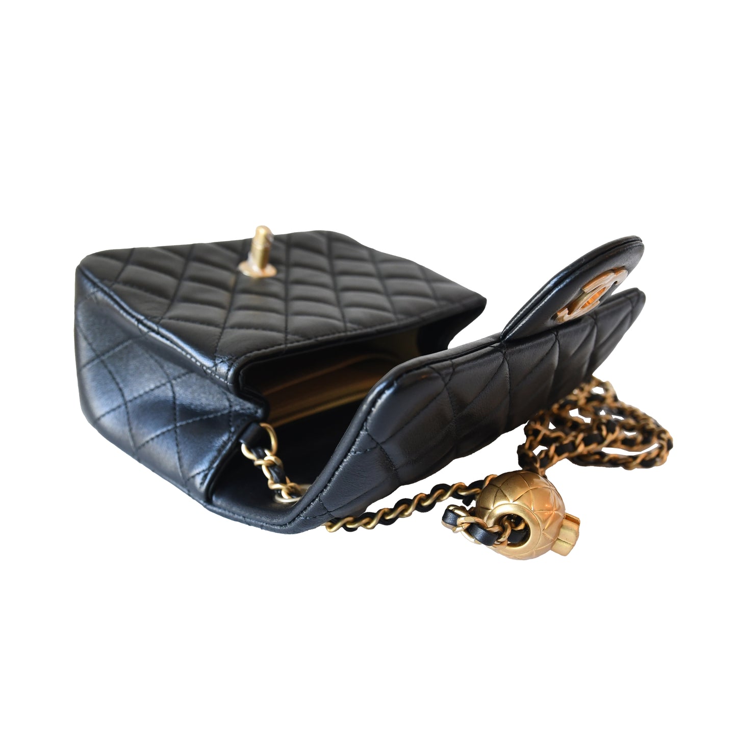 Chanel Lambskin Quilted Square Mini Pearl Crush Flap Bag Gold Hardware Black-NOBLEMARS
