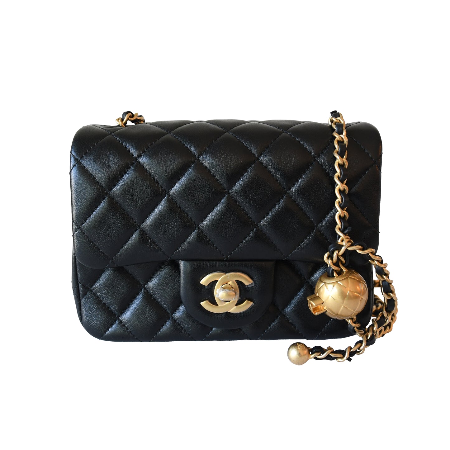 Chanel Lambskin Quilted Square Mini Pearl Crush Flap Bag Gold Hardware Black-NOBLEMARS