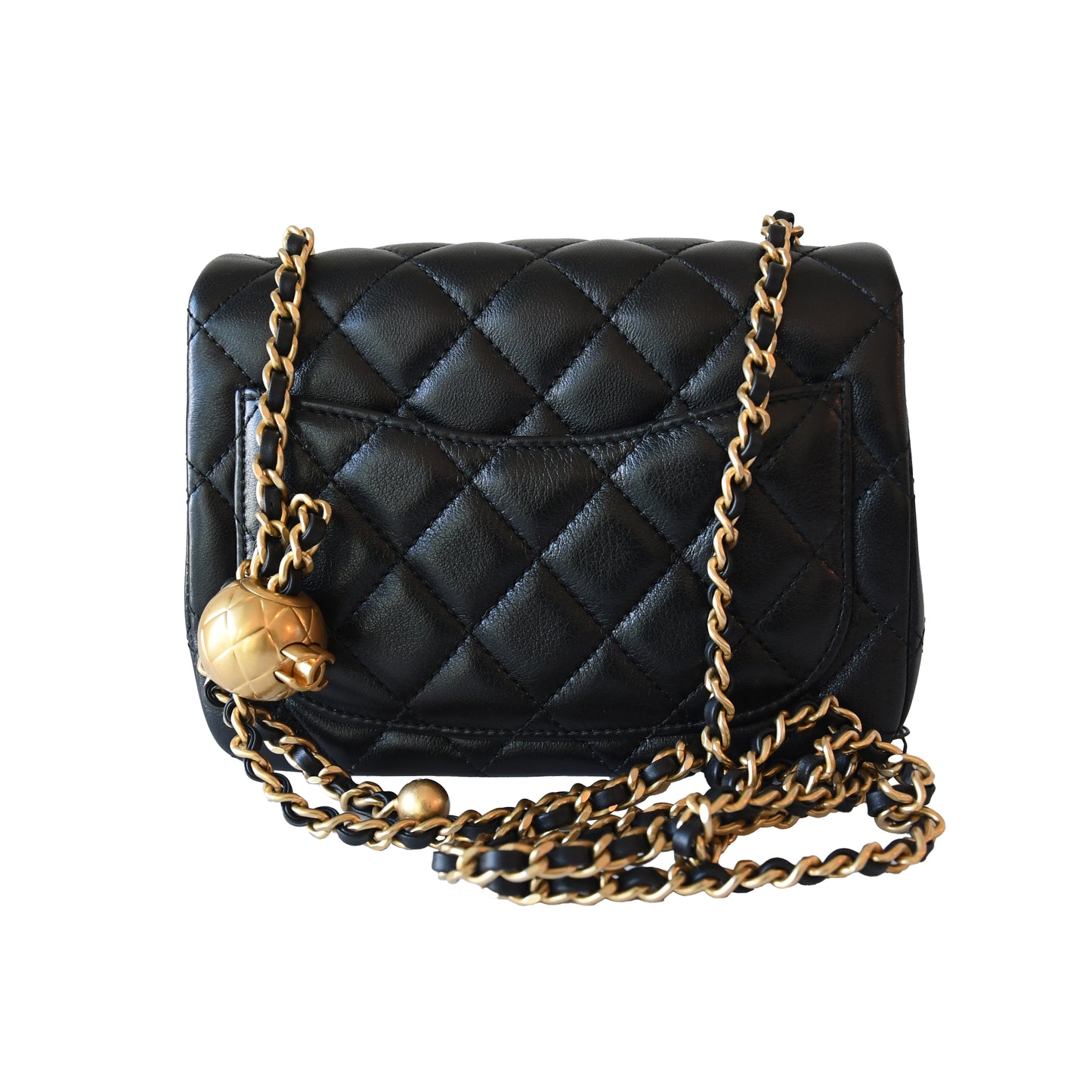 Chanel Lambskin Quilted Square Mini Pearl Crush Flap Bag Gold Hardware Black-NOBLEMARS