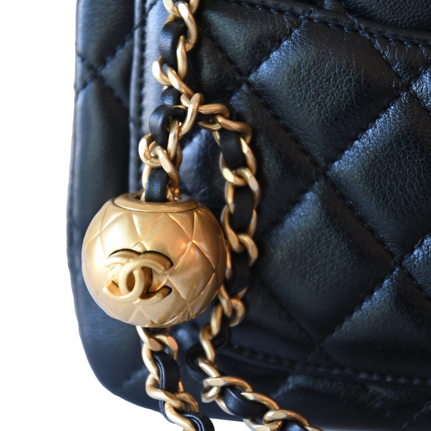 Chanel Lambskin Quilted Square Mini Pearl Crush Flap Bag Gold Hardware Black-NOBLEMARS