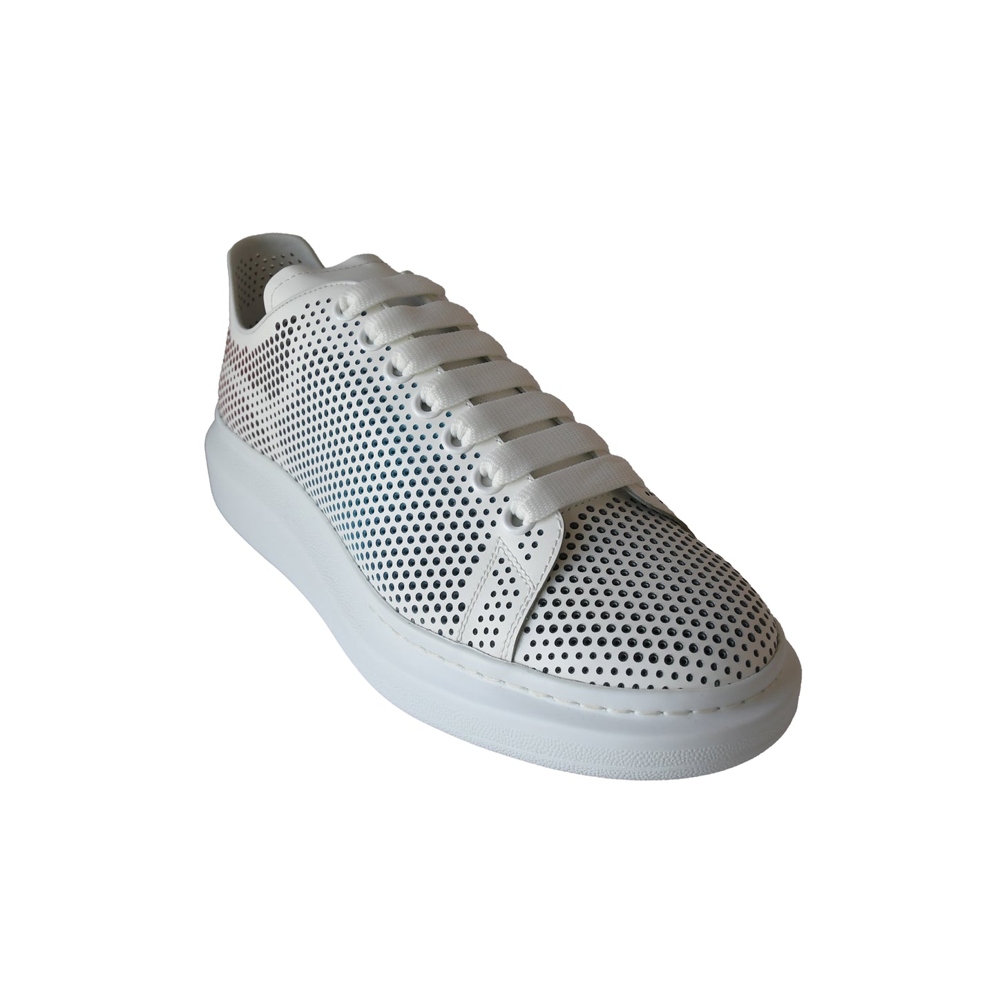 Alexander McQueen Perforated Leather Oversized Sneakers White Red-NOBLEMARS
