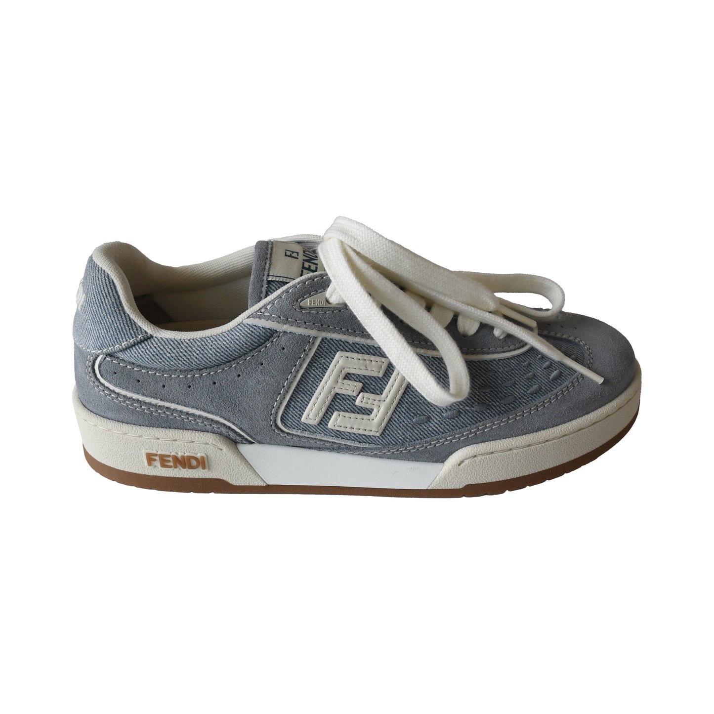 Fendi Match Denim Fabric Low Top Sneakers Grey-NOBLEMARS