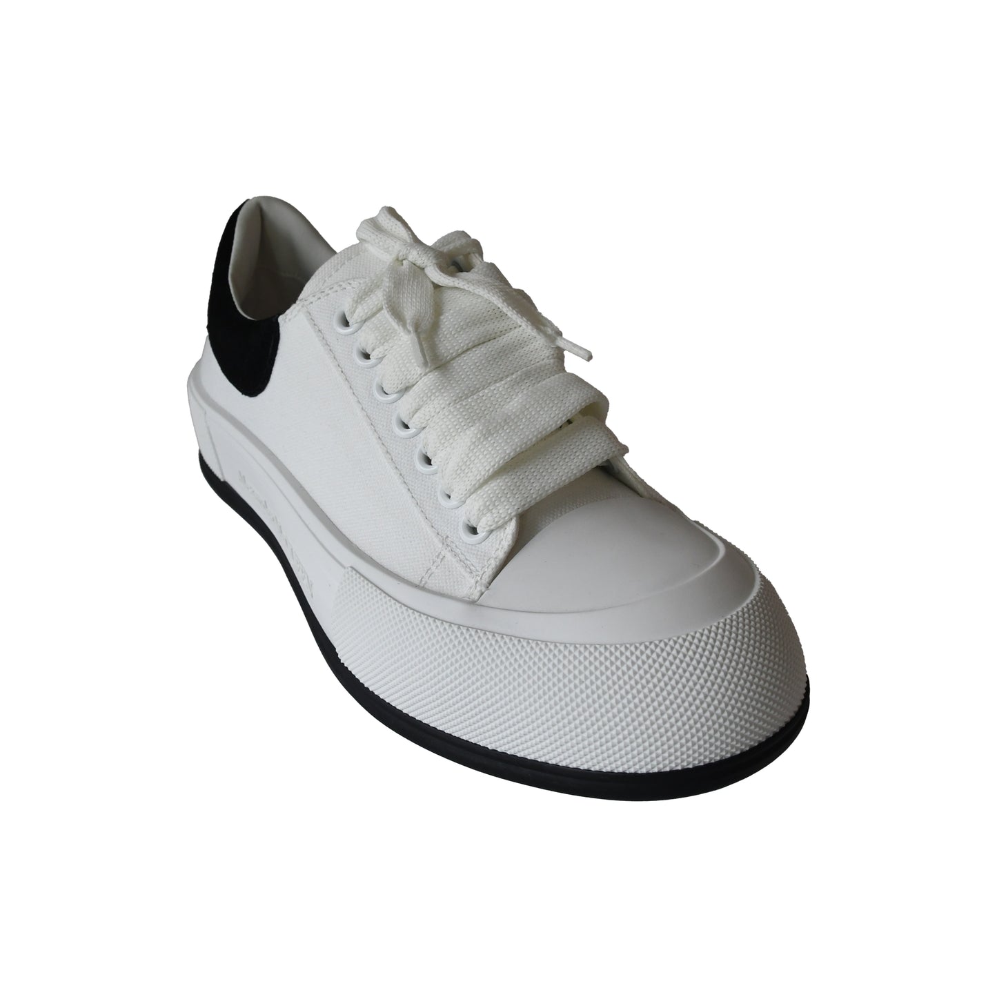 Alexander McQueen Deck Skate Plimsoll Lace Up White Black-NOBLEMARS