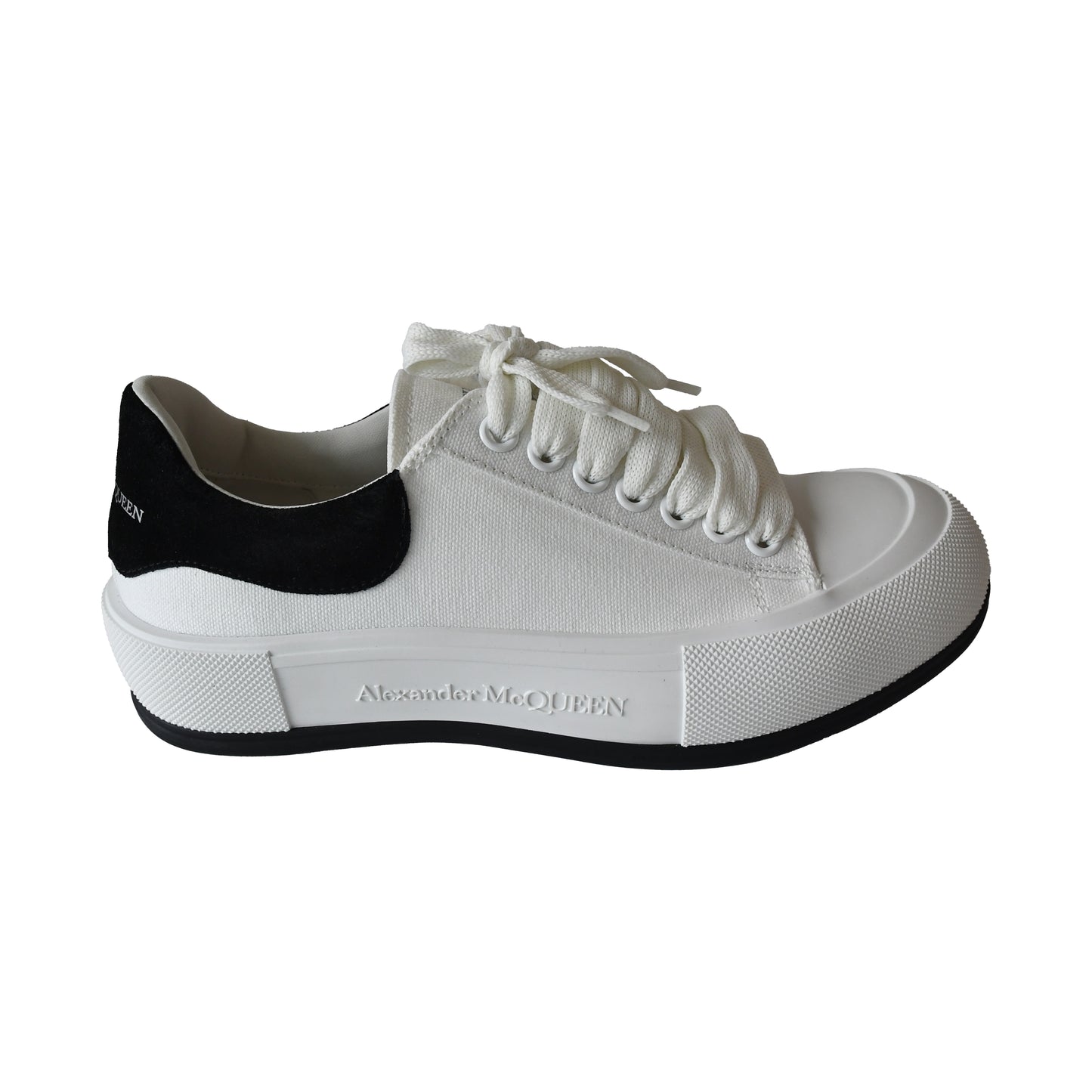 Alexander McQueen Deck Skate Plimsoll Lace Up White Black-NOBLEMARS
