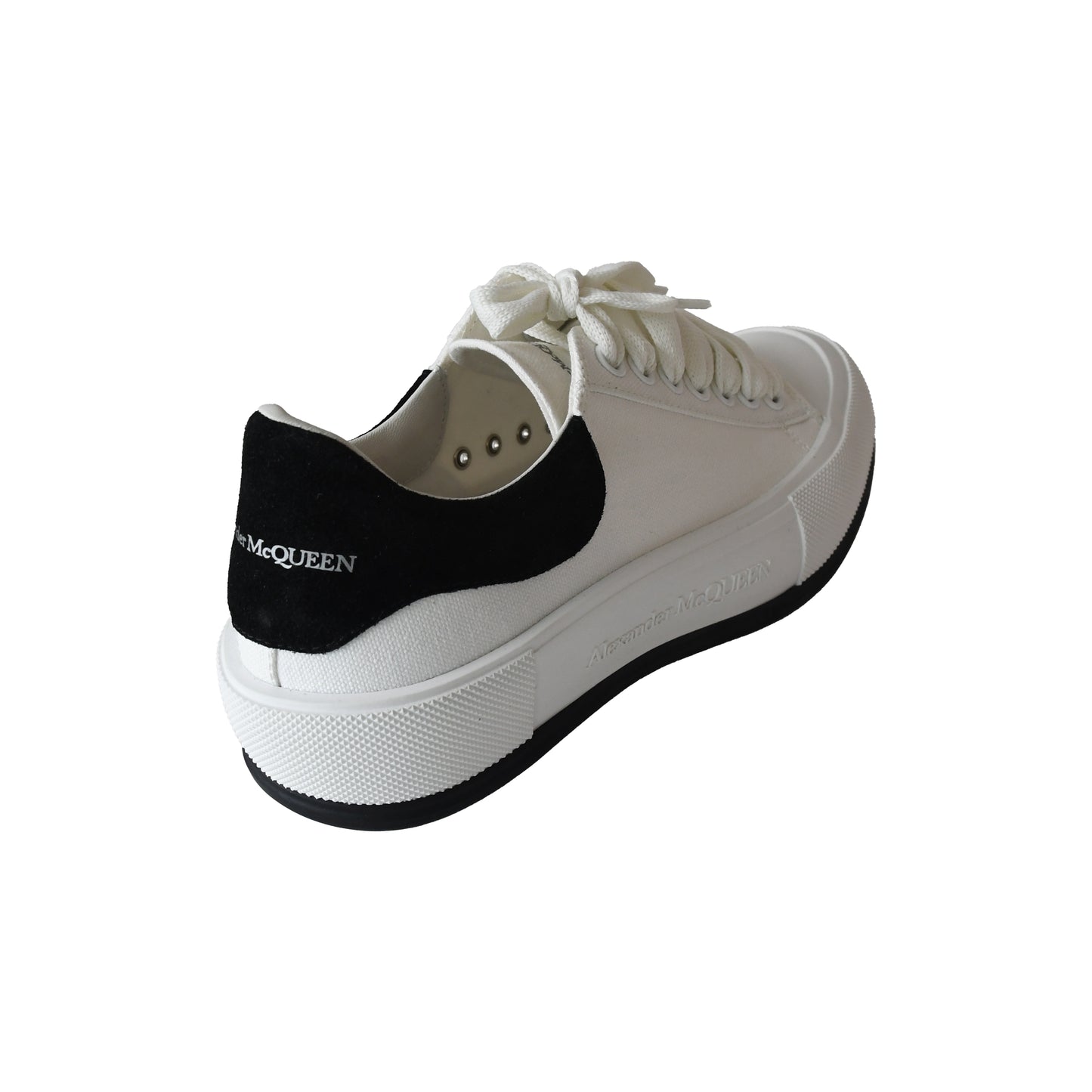 Alexander McQueen Deck Skate Plimsoll Lace Up White Black-NOBLEMARS