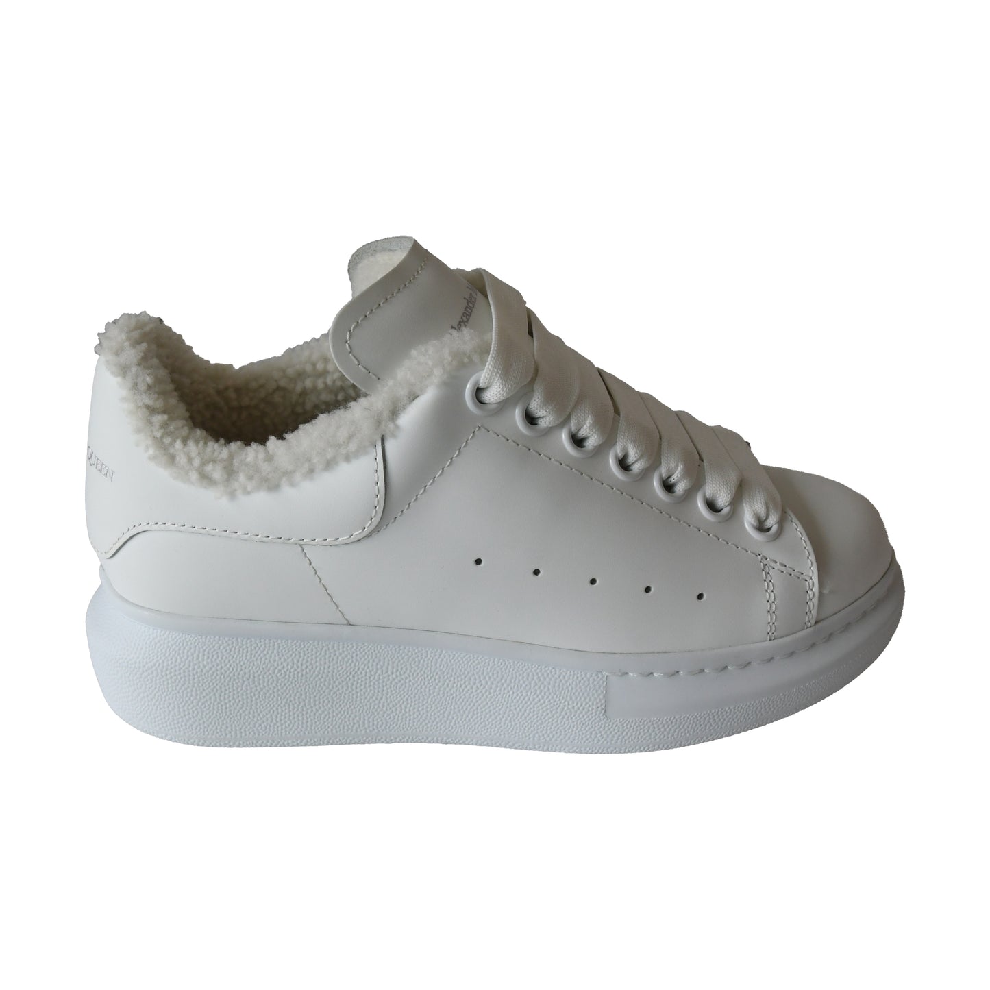 Alexander McQueen Leather Fur Trim Sneakers White-NOBLEMARS