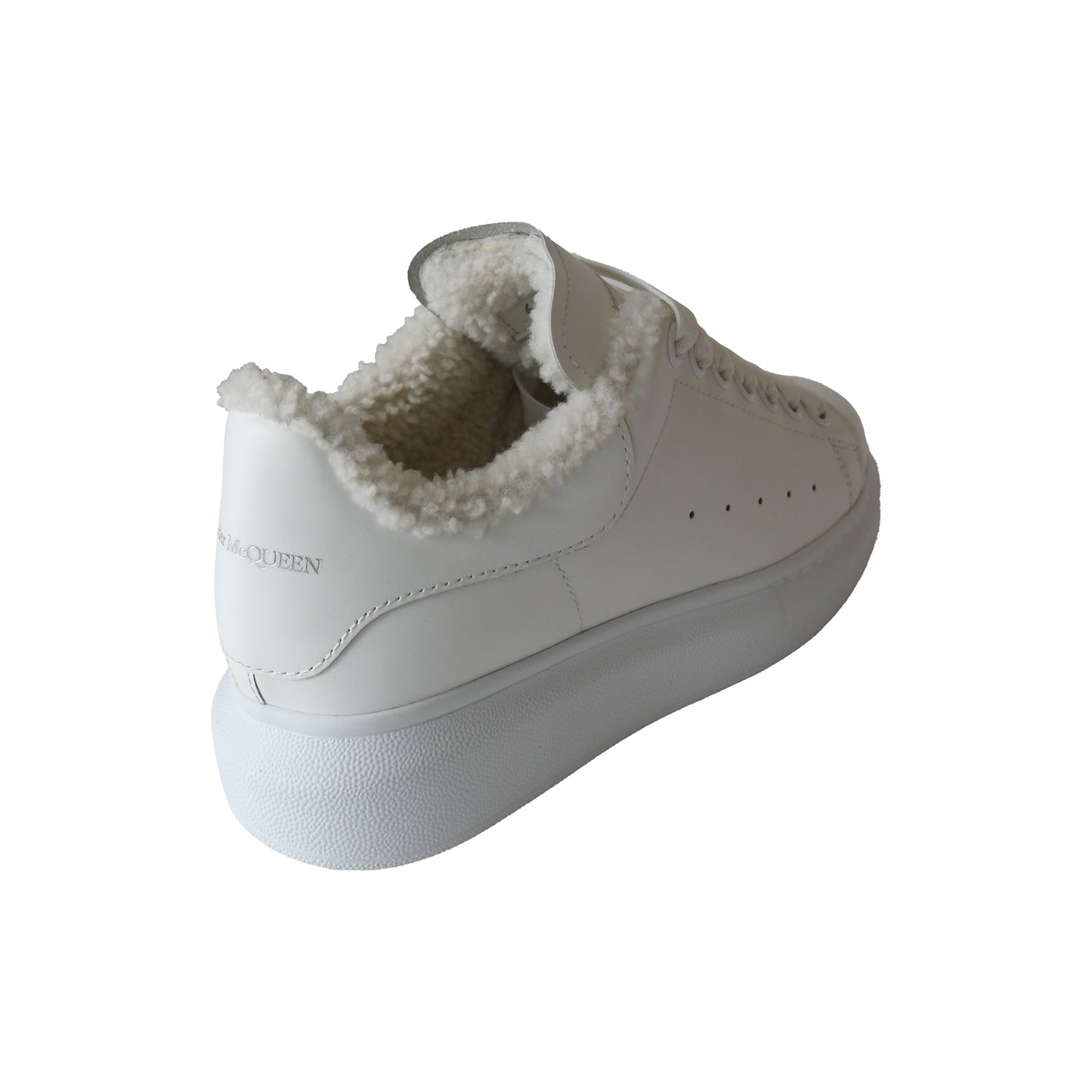 Alexander McQueen Leather Fur Trim Sneakers White-NOBLEMARS