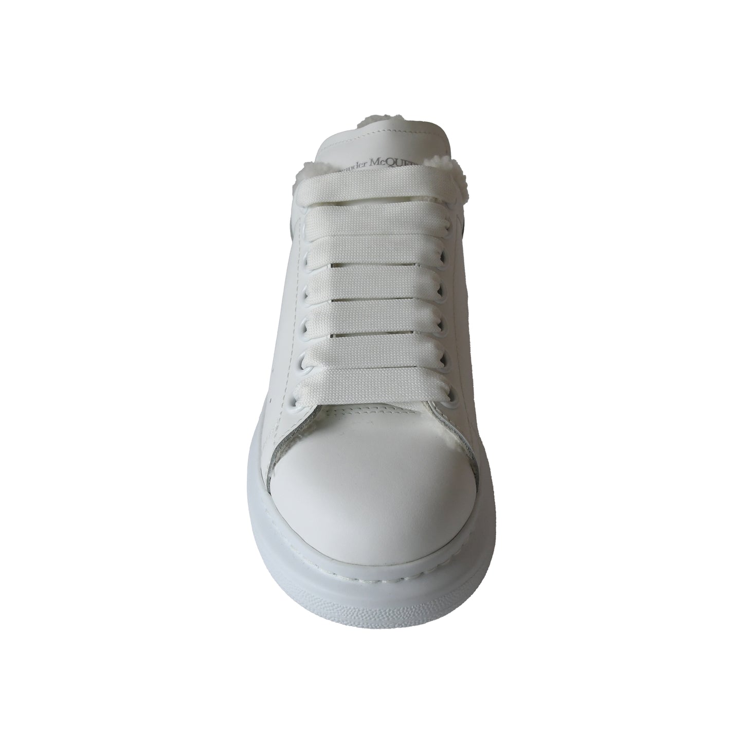 Alexander McQueen Leather Fur Trim Sneakers White-NOBLEMARS