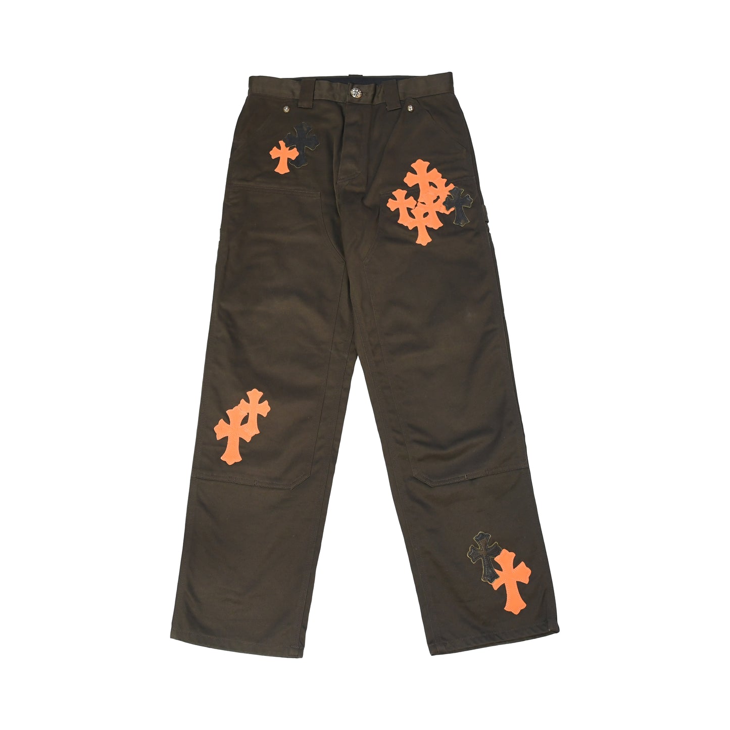 Chrome Hearts Leather Cross Double Knee Pants Brown-NOBLEMARS