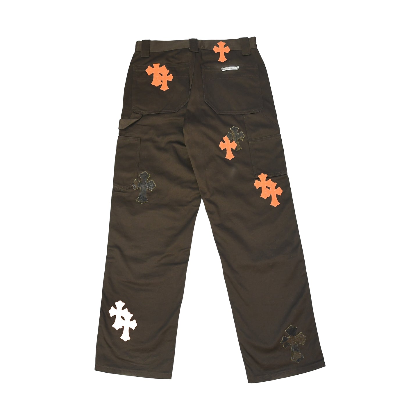 Chrome Hearts Leather Cross Double Knee Pants Brown-NOBLEMARS