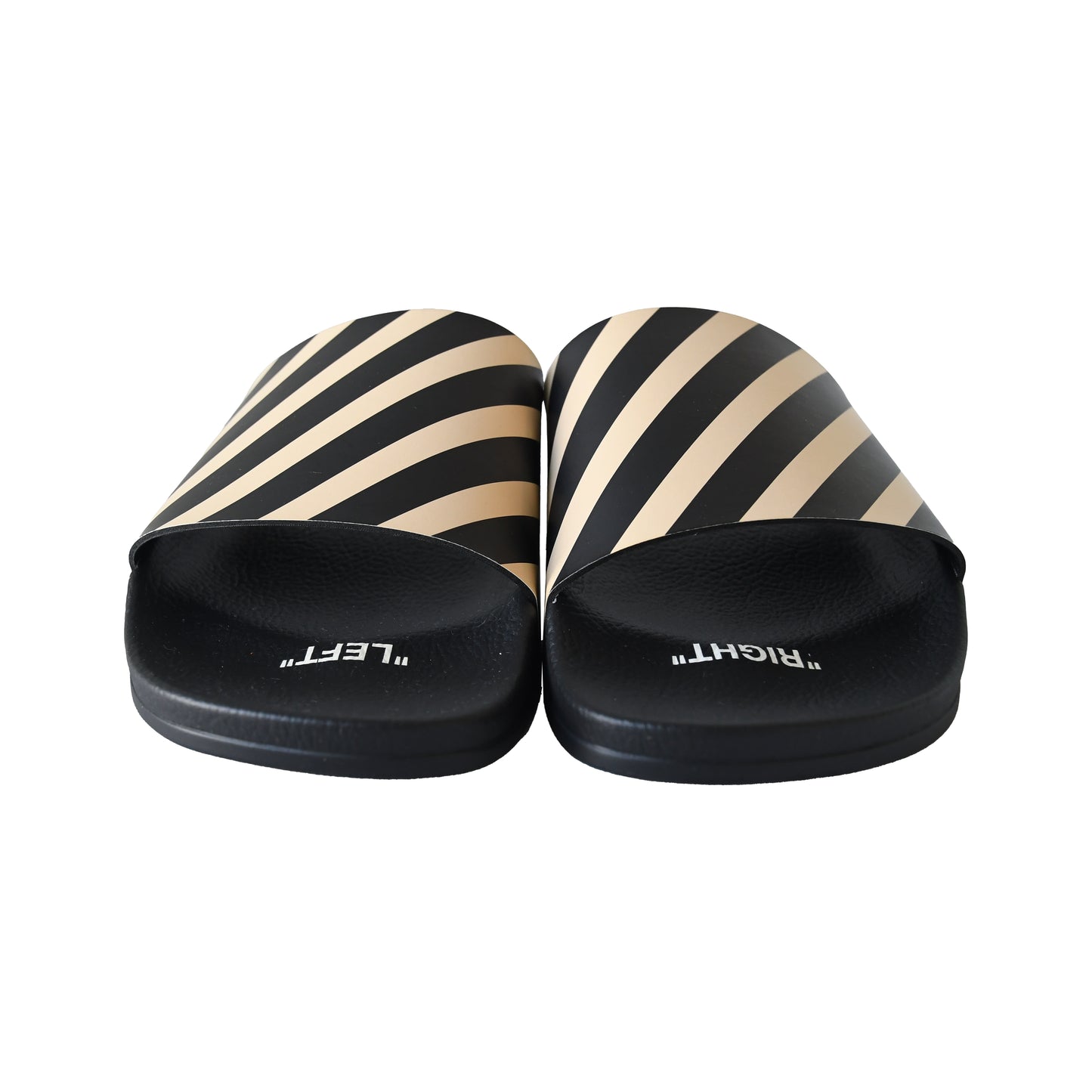 Off-White Diag Striped Slides Black Beige-NOBLEMARS