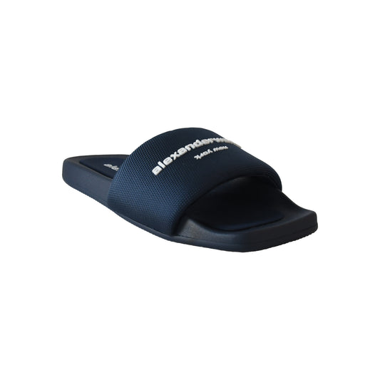 Alexander Wang Logo Print Textured Fabric Slides Blue-NOBLEMARS