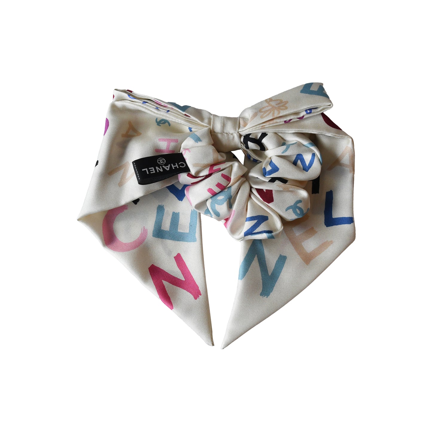 Chanel Silk Hair Tie with Letter Scrunchie Ivory-NOBLEMARS