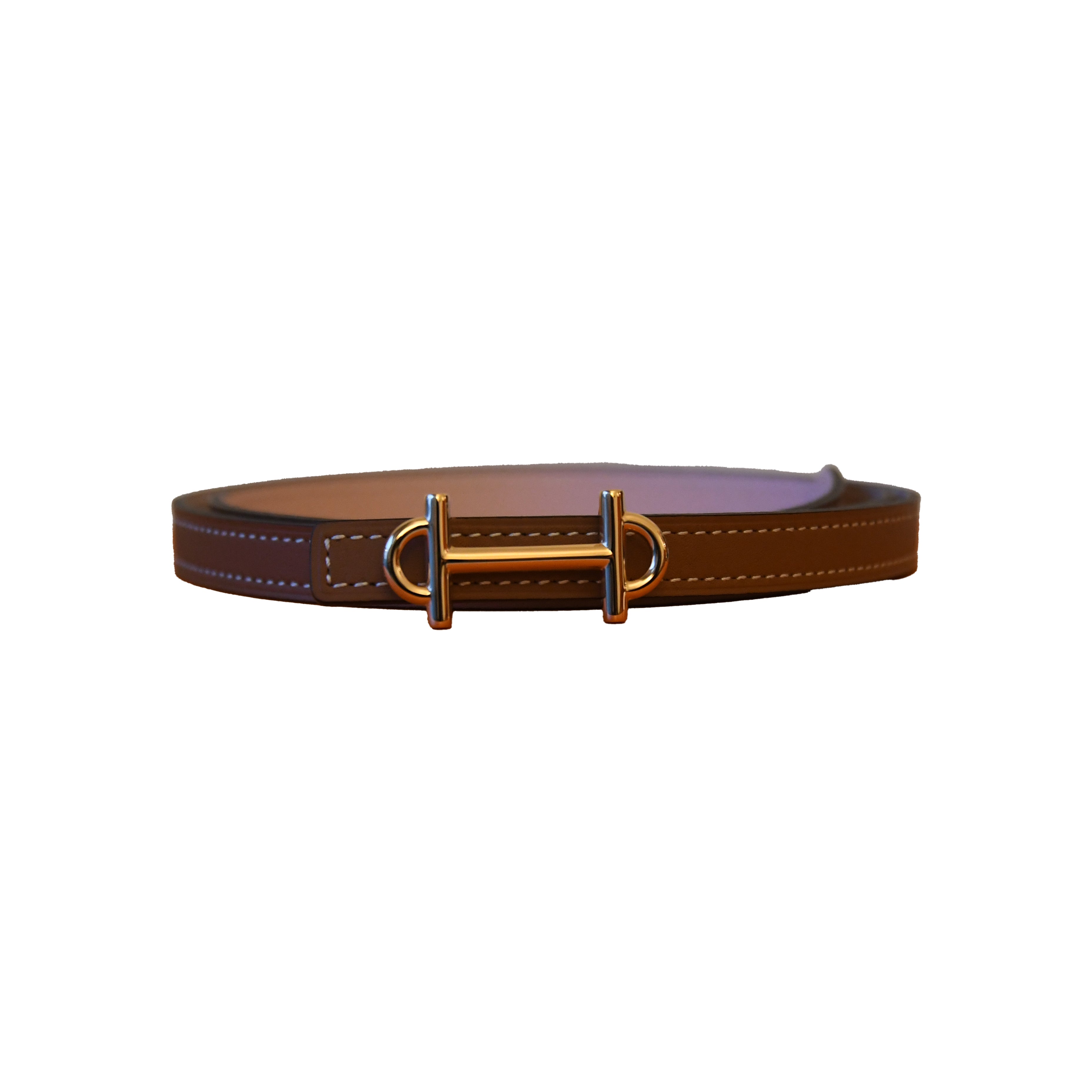 Hermes Gamma Reversible Belt Gold Hardware Brown HERMES 2023 Gamma Reversible Belt Gold/ Noir RGHW 65 *New  main image 4