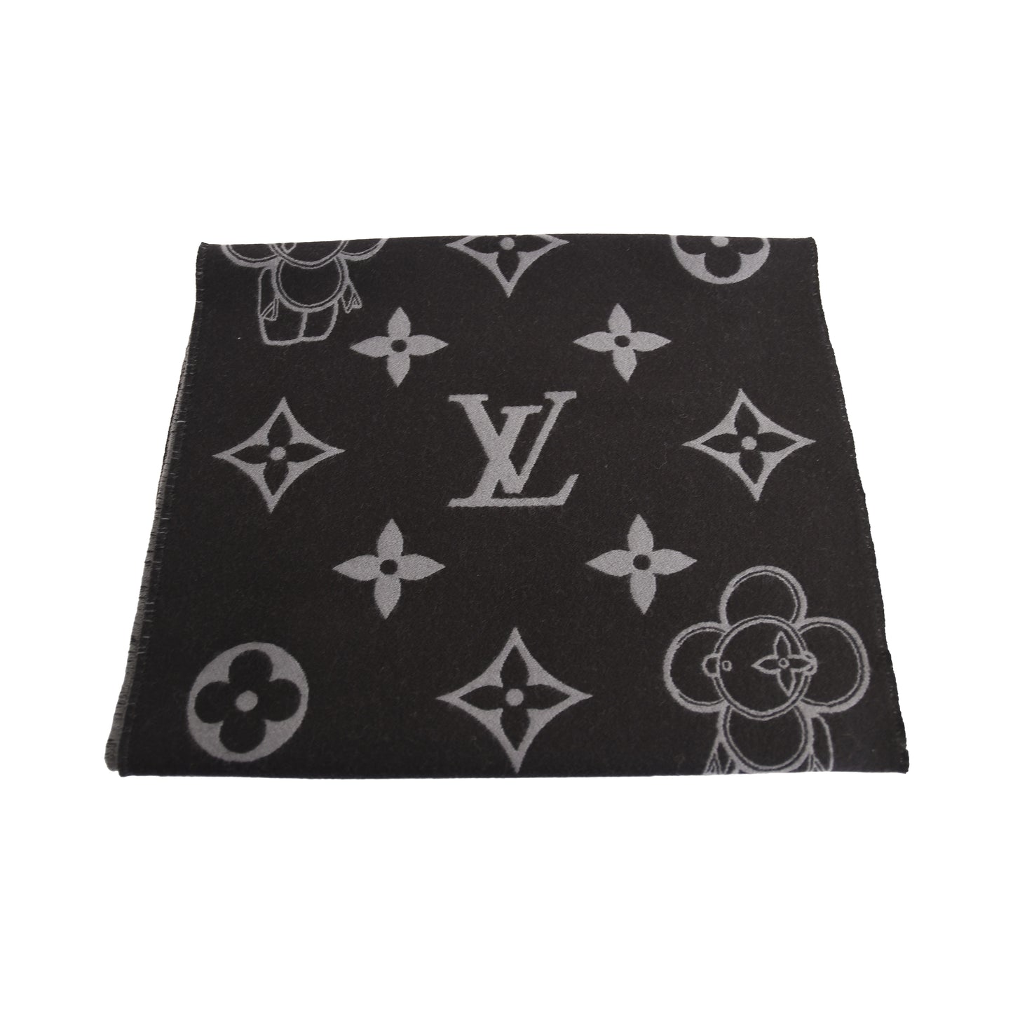 Louis Vuitton Monogram Vivienne Wool Scarf Dark Grey-NOBLEMARS
