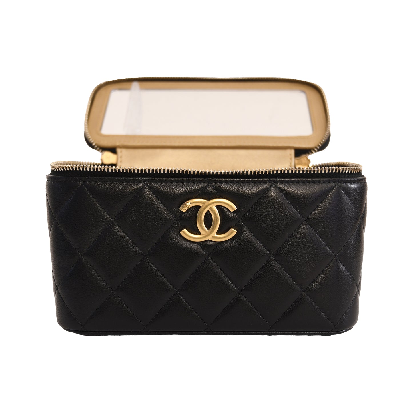 Chanel Lambskin Quilted Vanity Case With Chain Black-NOBLEMARS