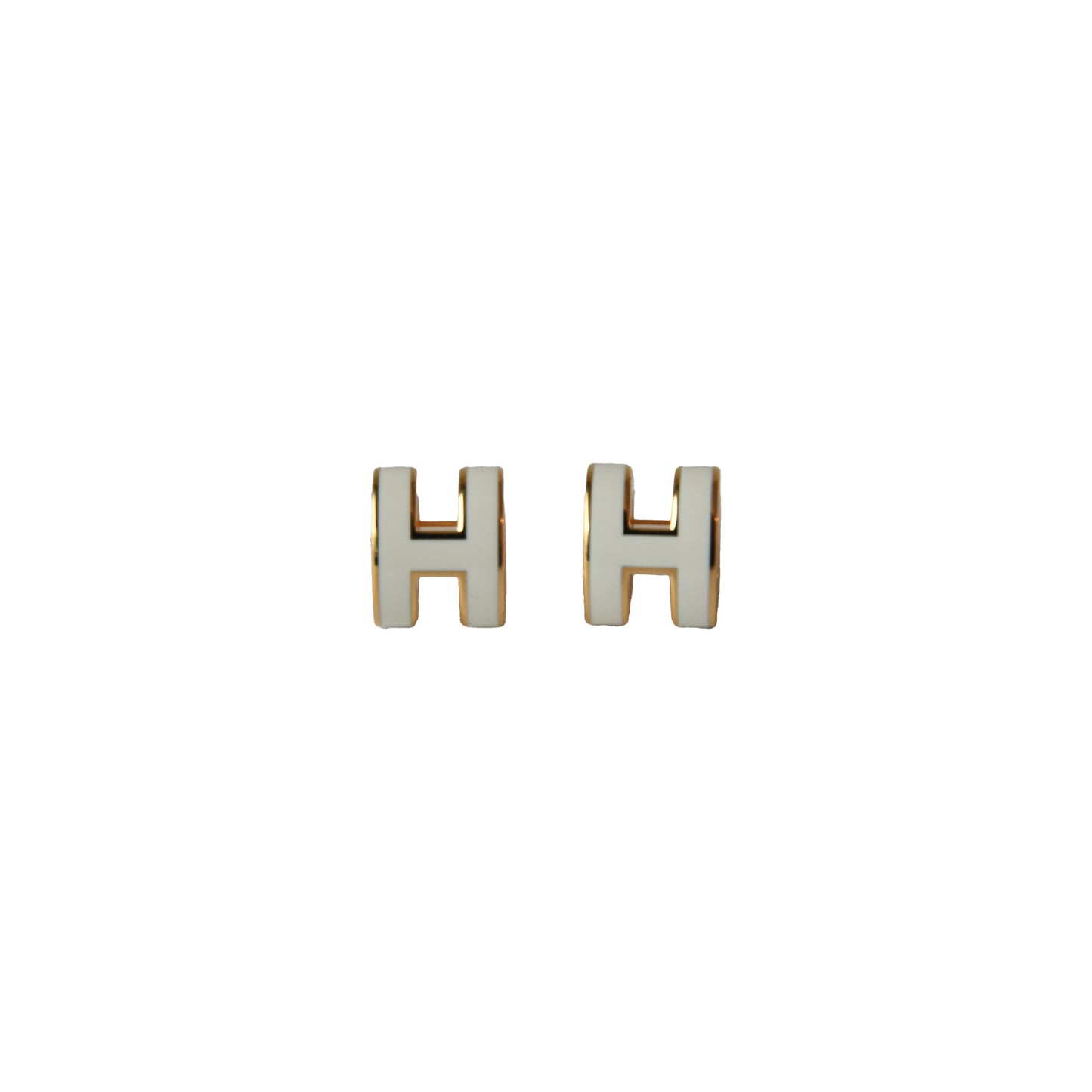 Hermes Mini Pop H Stud Earrings Gold Hardware White-NOBLEMARS