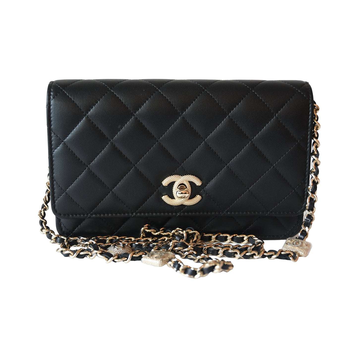 Chanel CC Quilted Lambskin Wallet On Chain WOC Light Gold Hardware Black-NOBLEMARS