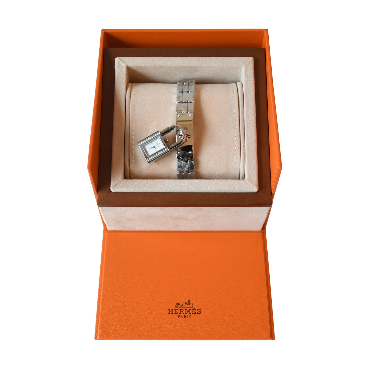 Hermes Kelly Watch Mini Model 16mm Diamond-Set Steel Bracelet Silver-NOBLEMARS