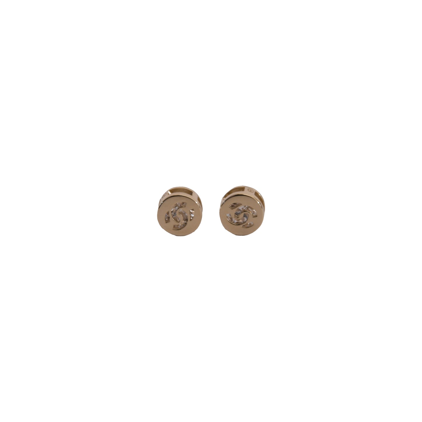 Chanel CC Crystal Strass Encrusted Round Stud Earrings Gold-NOBLEMARS