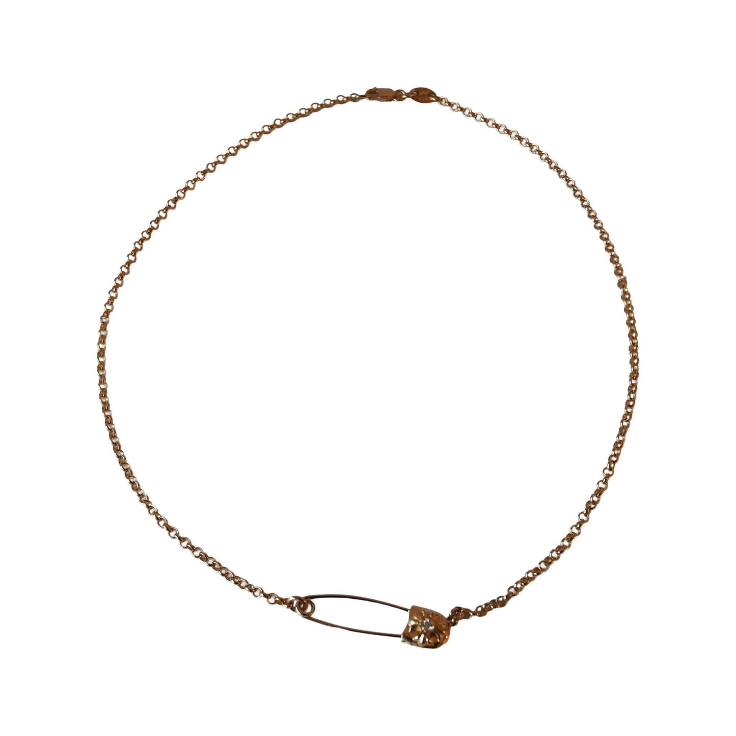 Chrome Hearts 22k Gold Diamond Safety Pin Clip Roll Chain Necklace Gold