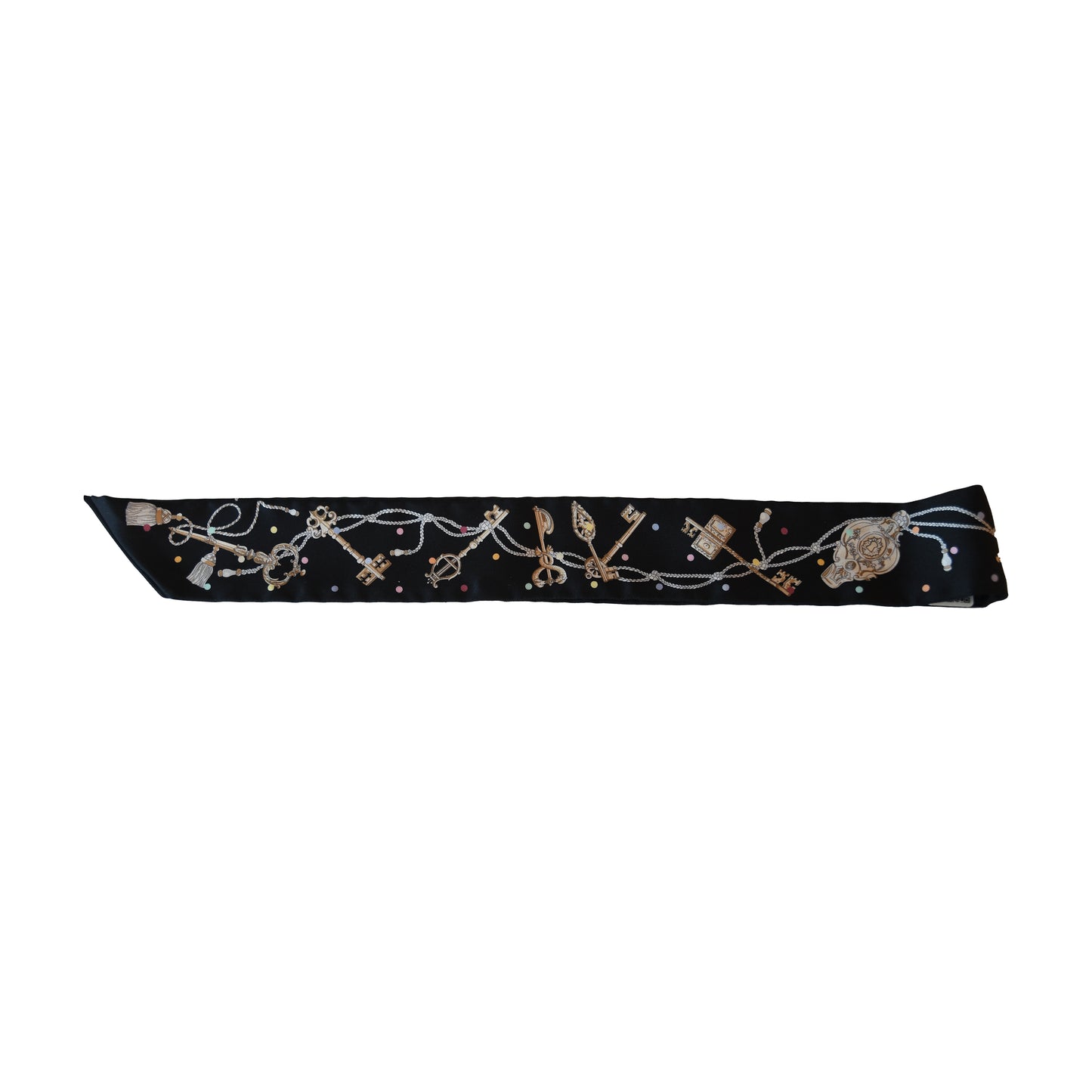 Hermes Les Cles A Pois Silk Twilly Scarf Black-NOBLEMARS