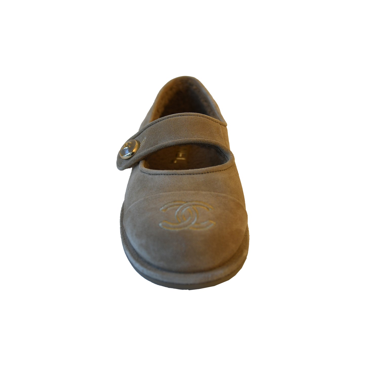 Chanel 25B Beige Suede Calfskin Mary Janes Moccasin Ballet Loafer Flat Beige-NOBLEMARS