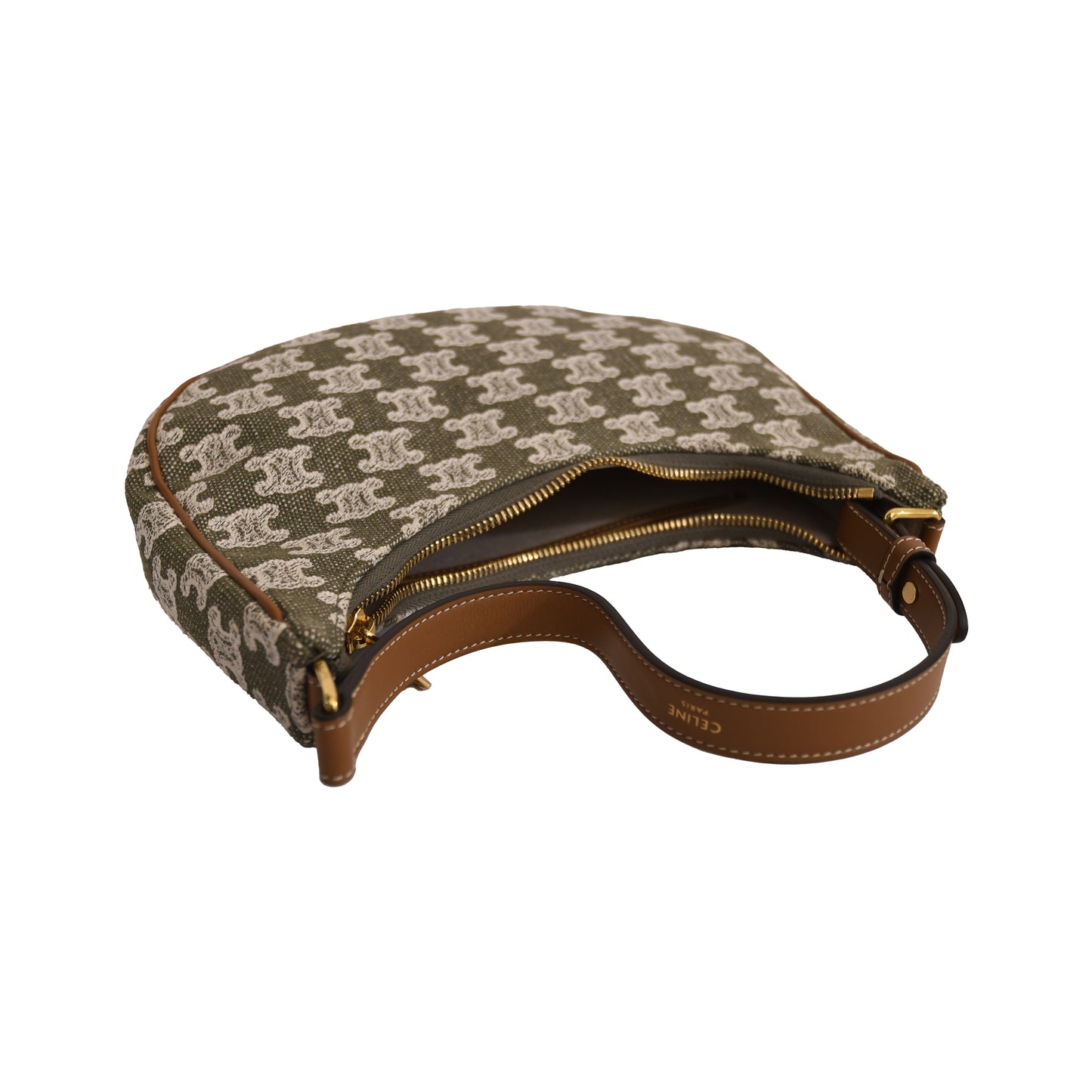 Celine Triomphe Ava Canvas Calfskin Ava Shoulder Bag Green-NOBLEMARS