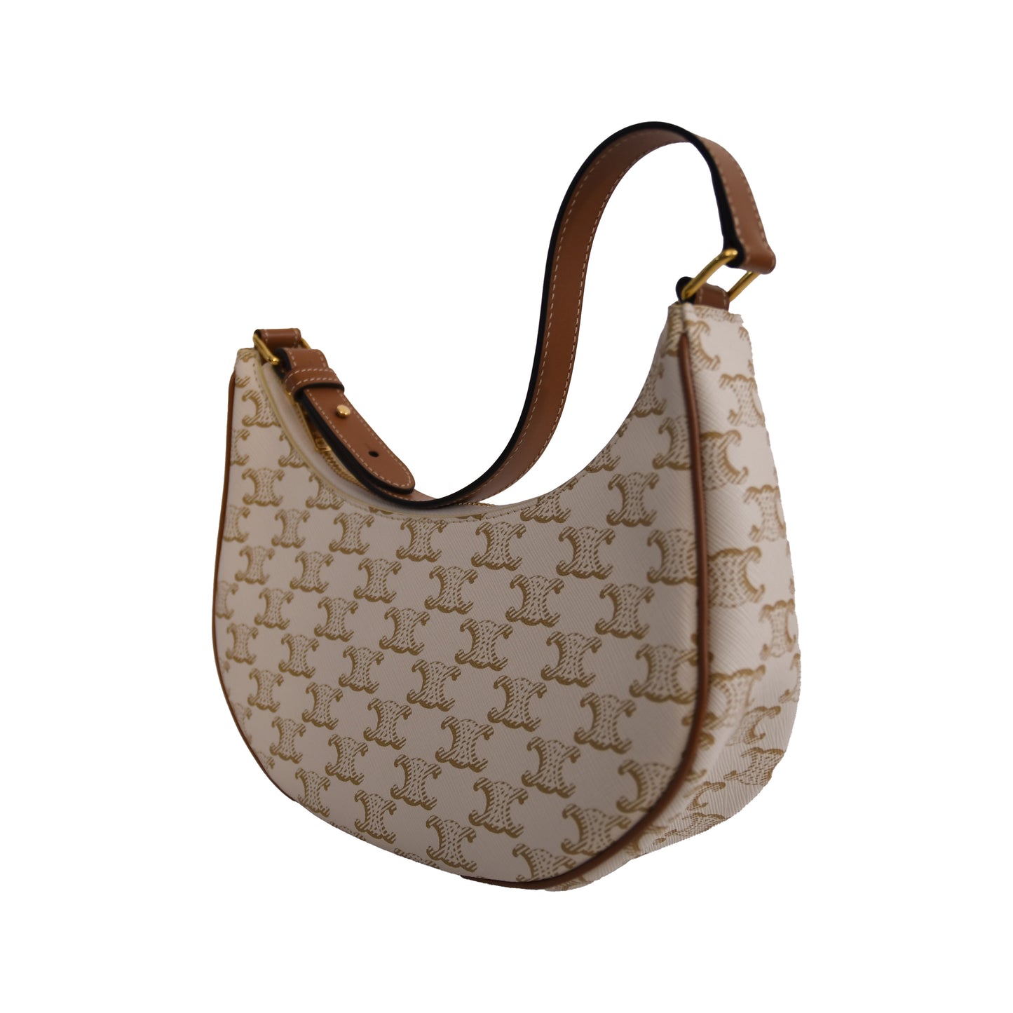 Celine Triomphe Ava Canvas Calfskin Ava Shoulder Bag White-NOBLEMARS