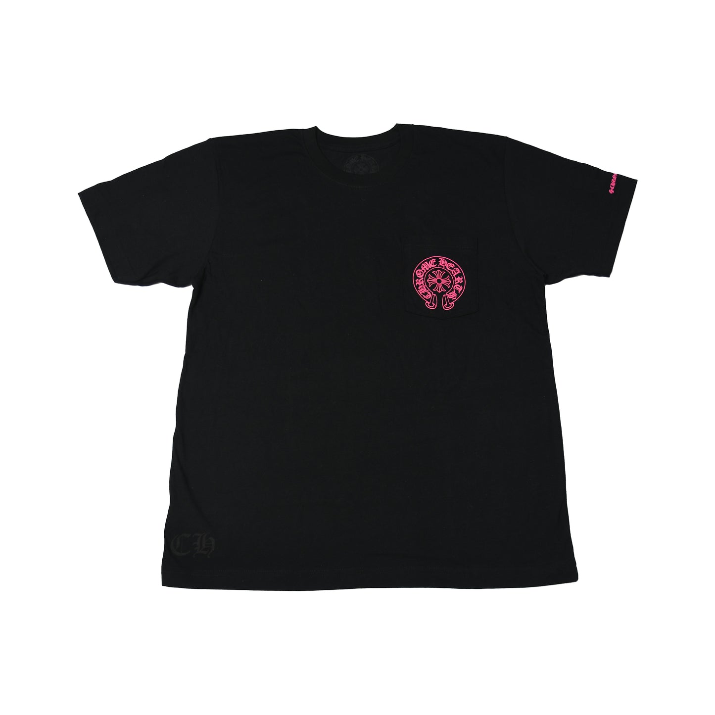 Chrome Hearts Pink Horseshoe Print T-Shirts Black-NOBLEMARS