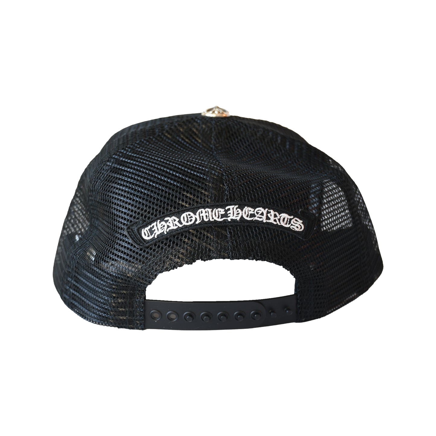 Chrome Hearts Pony Hair Cemetery Cross Patch Trucker Hat Black-NOBLEMARS