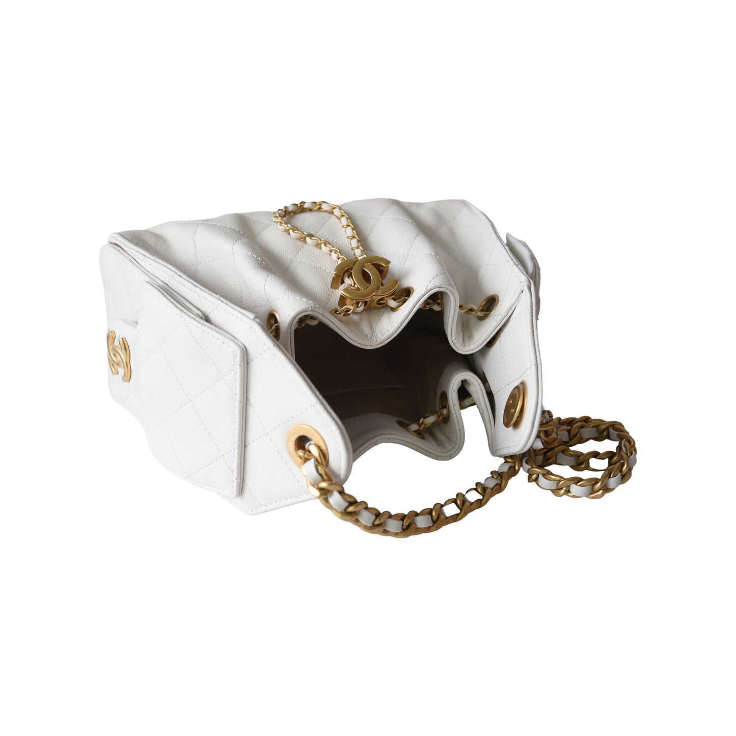 Chanel Caviar Quilted Mini 25 Hobo Bags Gold Hardware White-NOBLEMARS